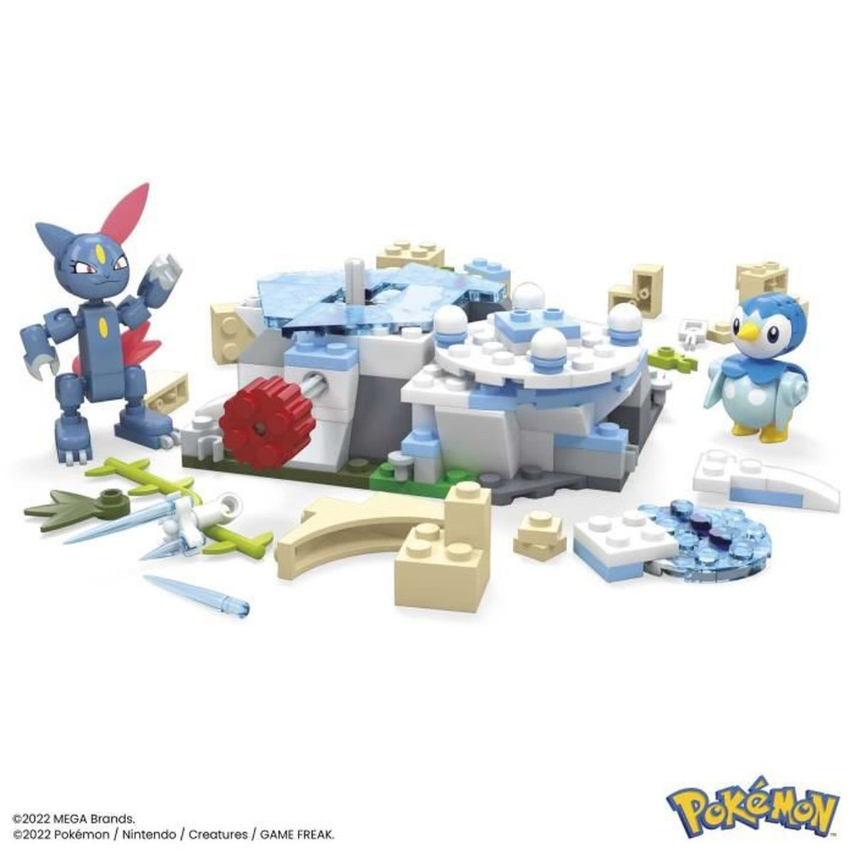 Set di costruzione LEGO con due personaggi Pokémon, Sneasel e Piplup, e una struttura innevata.