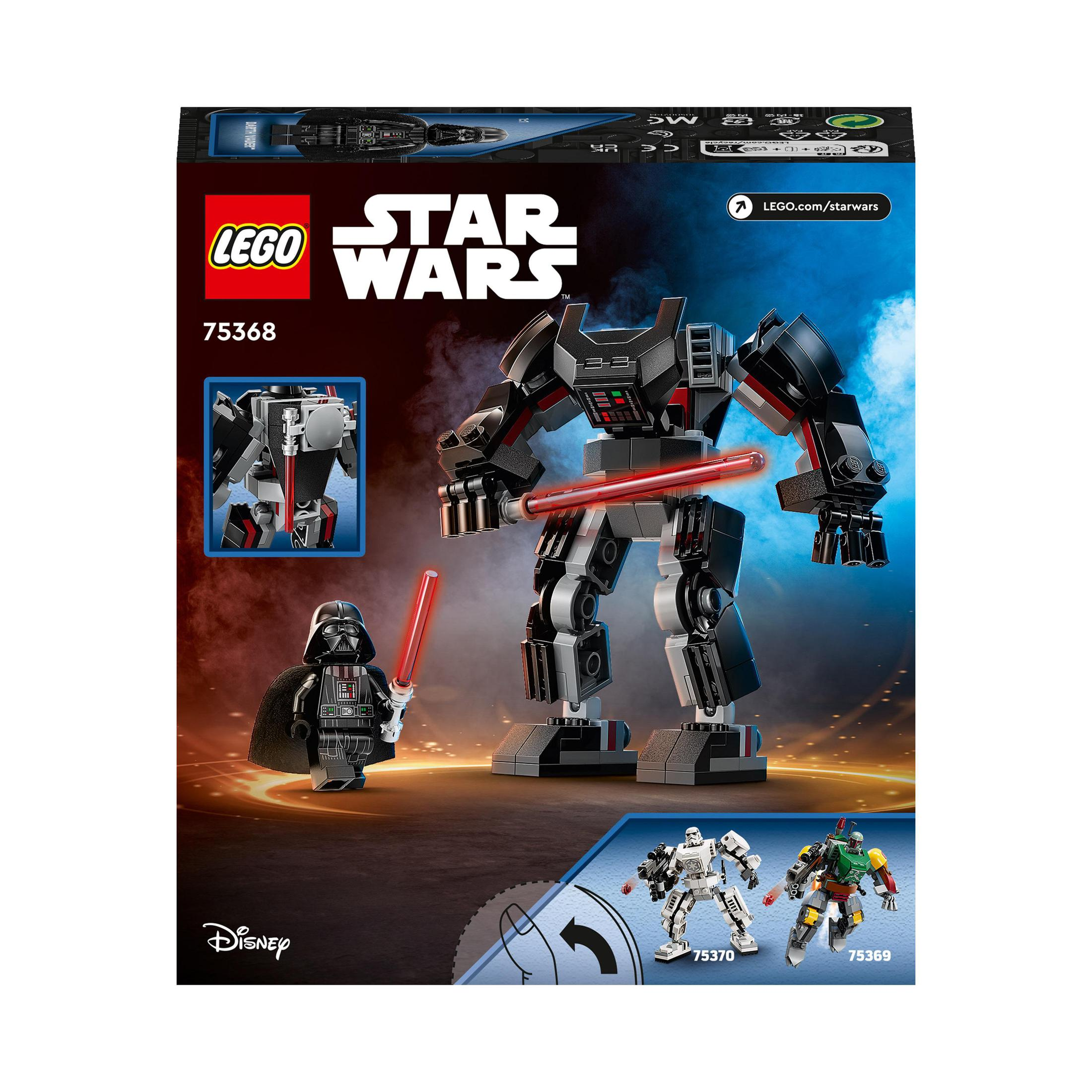 Lego Star Wars Set-Box mit Darth Vader und einer Mech-Figur.