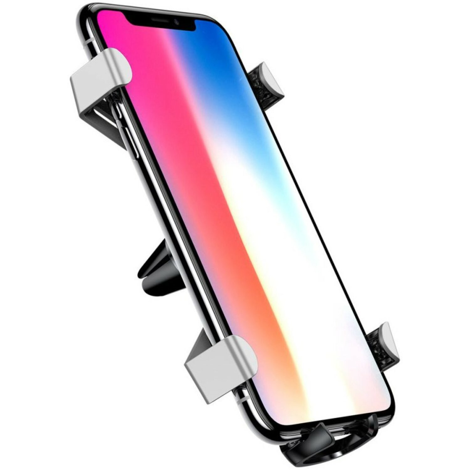 Telefon in einer Halterung. Das Telefon ist geneigt.