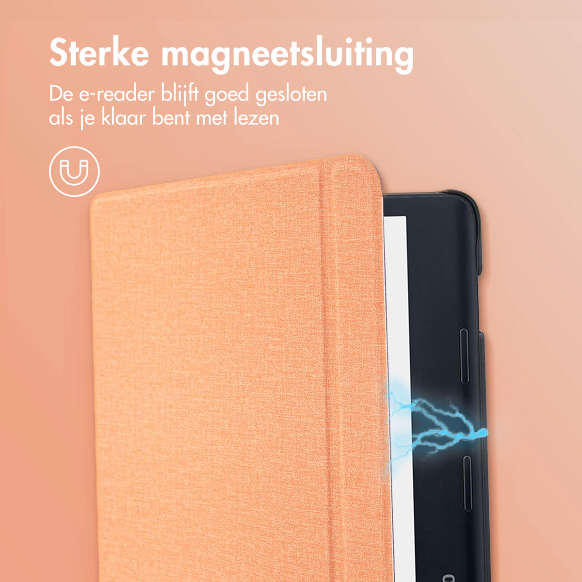 Couverture orange pour liseuse avec fermeture magnétique, montrée fermée.