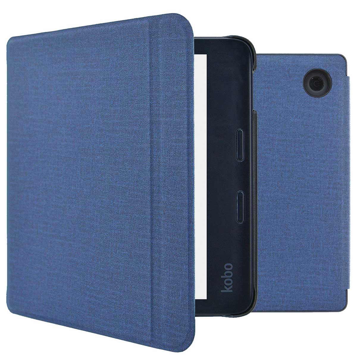 IMOSHION Canvas Sleepcover Bookcase met stand E-reader hoesje voor Kobo,Tolino Kobo Libra 2, Tolino Vision 6 Donkerblauw