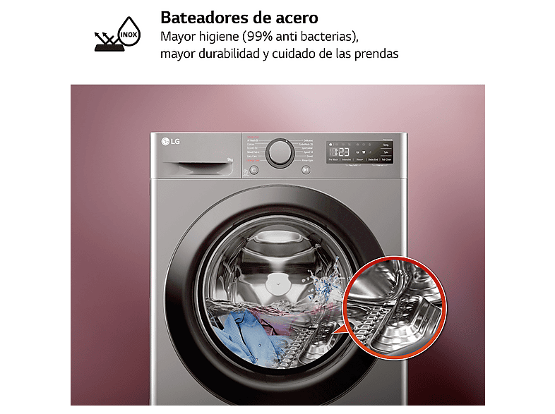 Lavatrice LG F4WR5009A6M: Intelligente 9 Kg, AI Direct Drive, 1400 Giri, Vapore, TurboWash 360°, Inox Grafite - 4