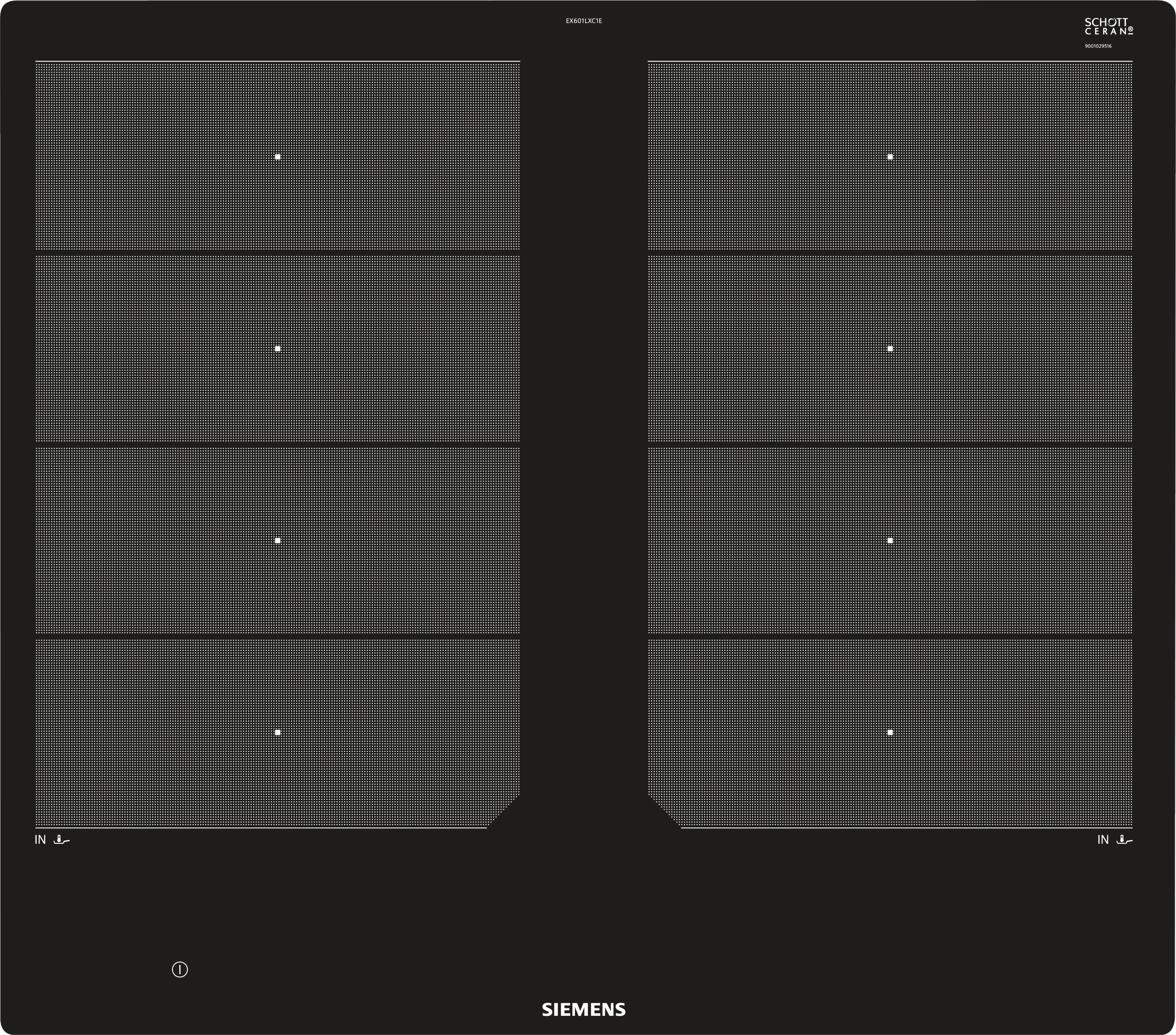 Czarna płyta indukcyjna z wzorem siatki. Widoczne dwie strefy gotowania.