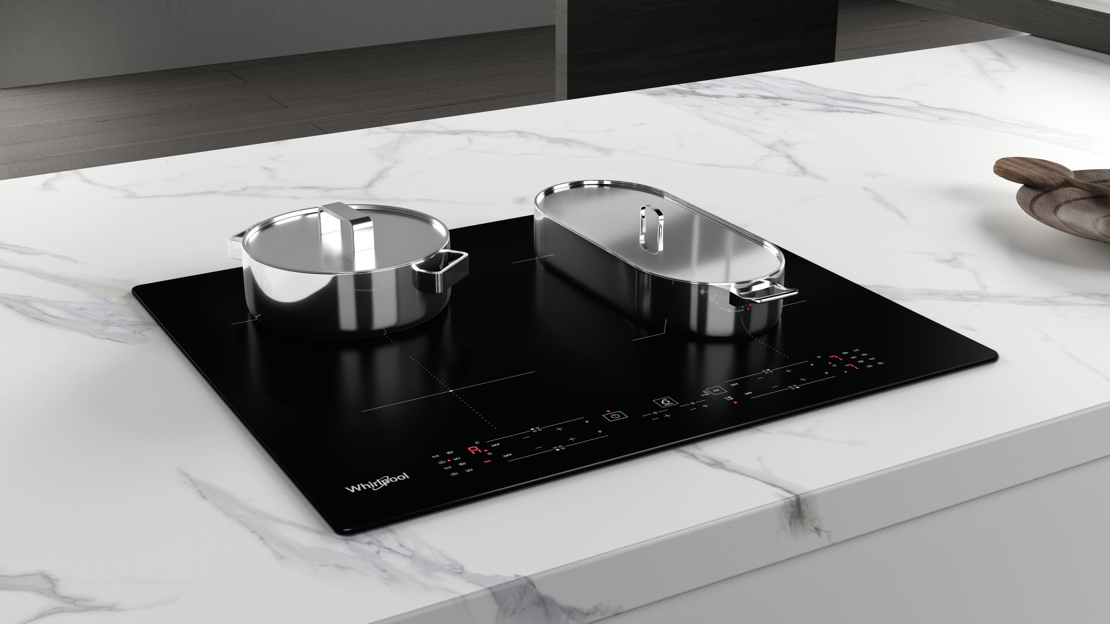 Biała frytkownica powietrzna z wyświetlaczem cyfrowym i uchwytem. Białe tło.