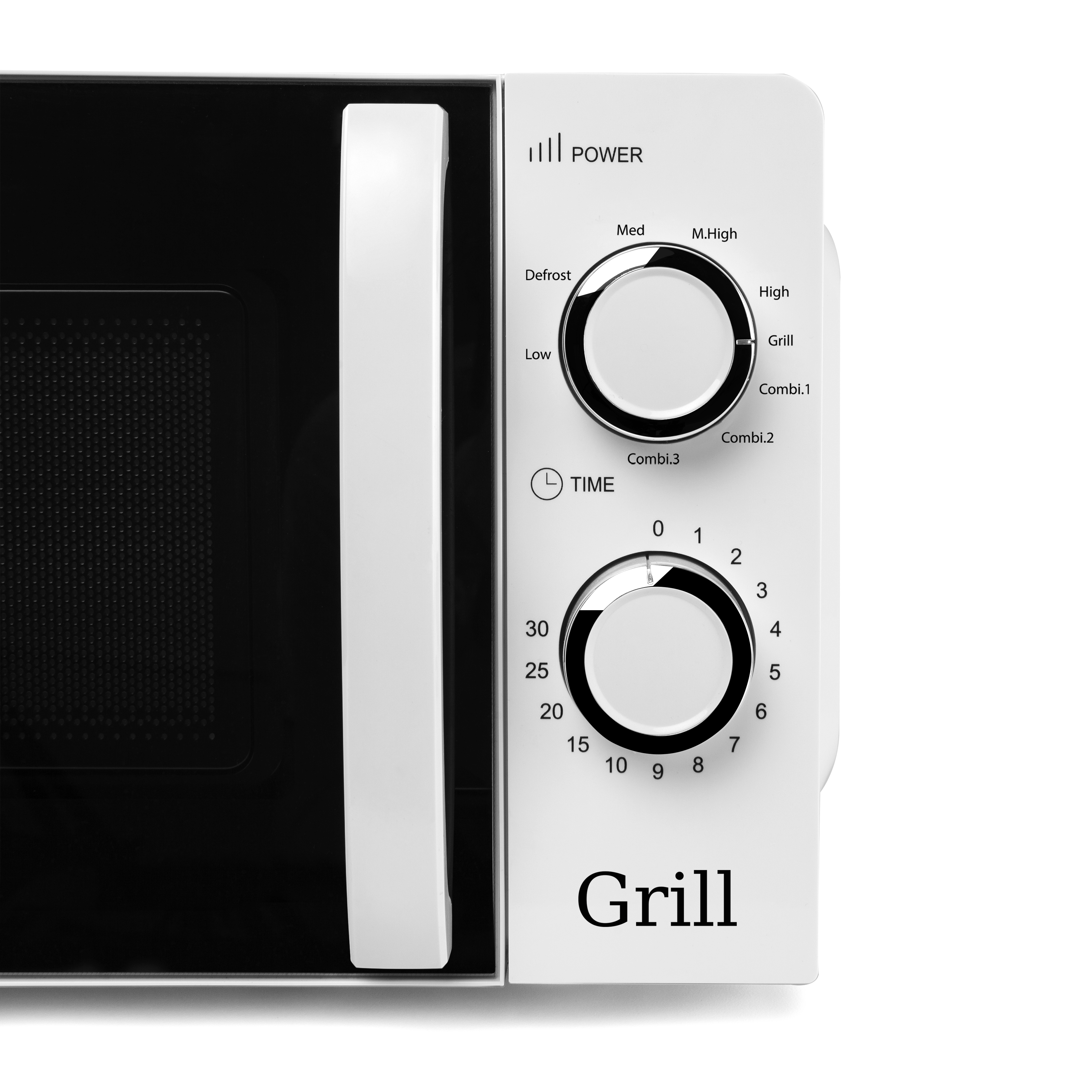 Zbliżenie panelu sterowania kuchenki mikrofalowej.