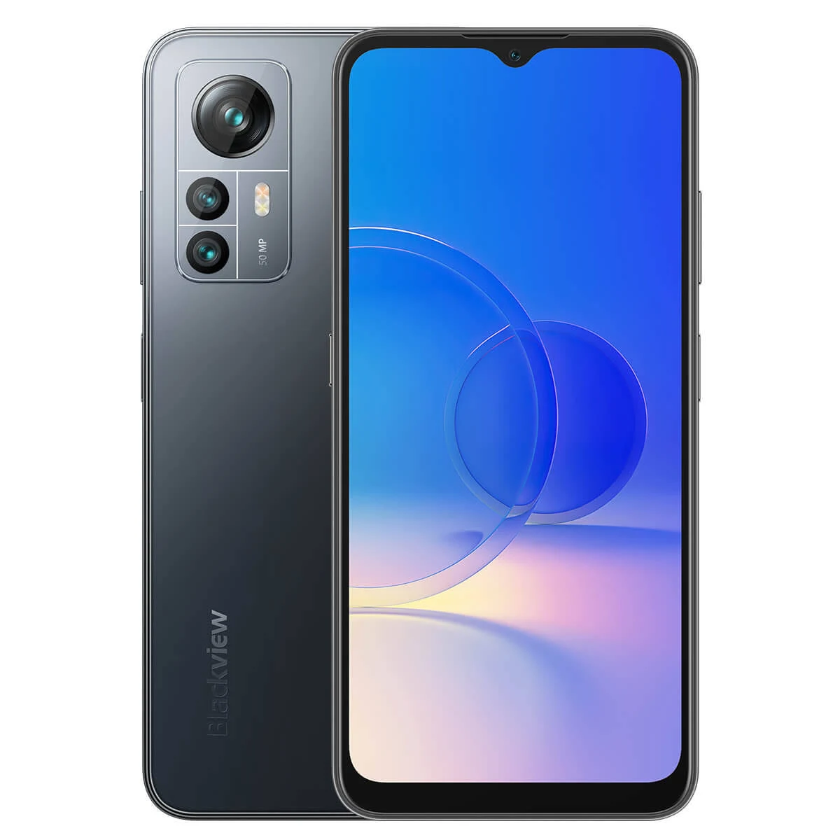Uno smartphone nero e grigio con una configurazione a tripla fotocamera sul retro.