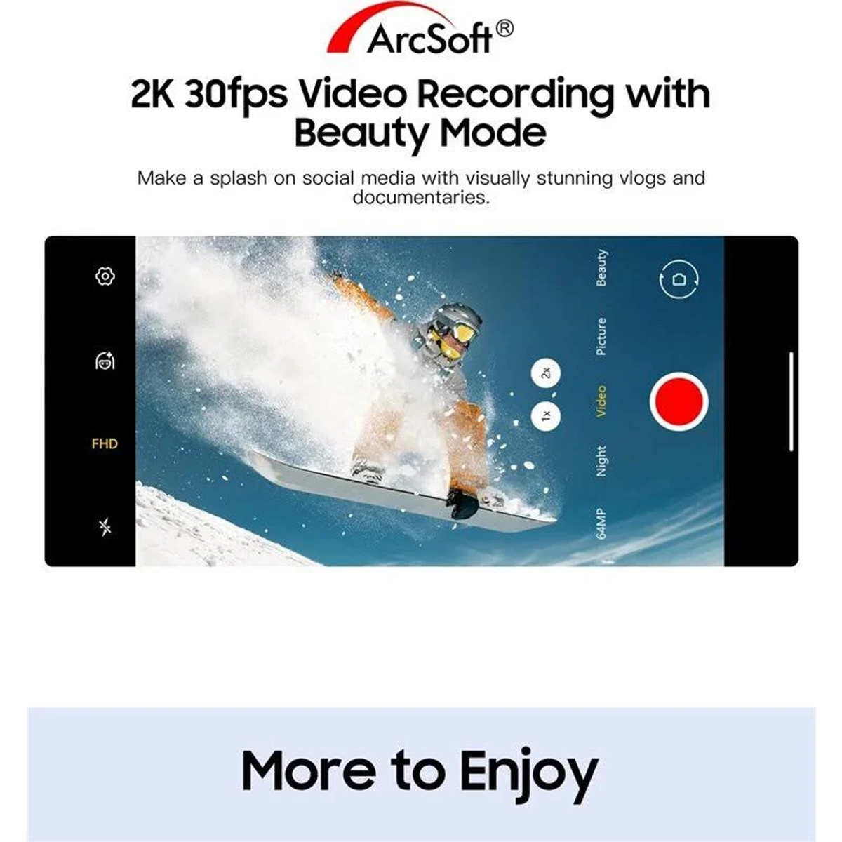 Schermo smartphone con sciatore e interfaccia di registrazione video.