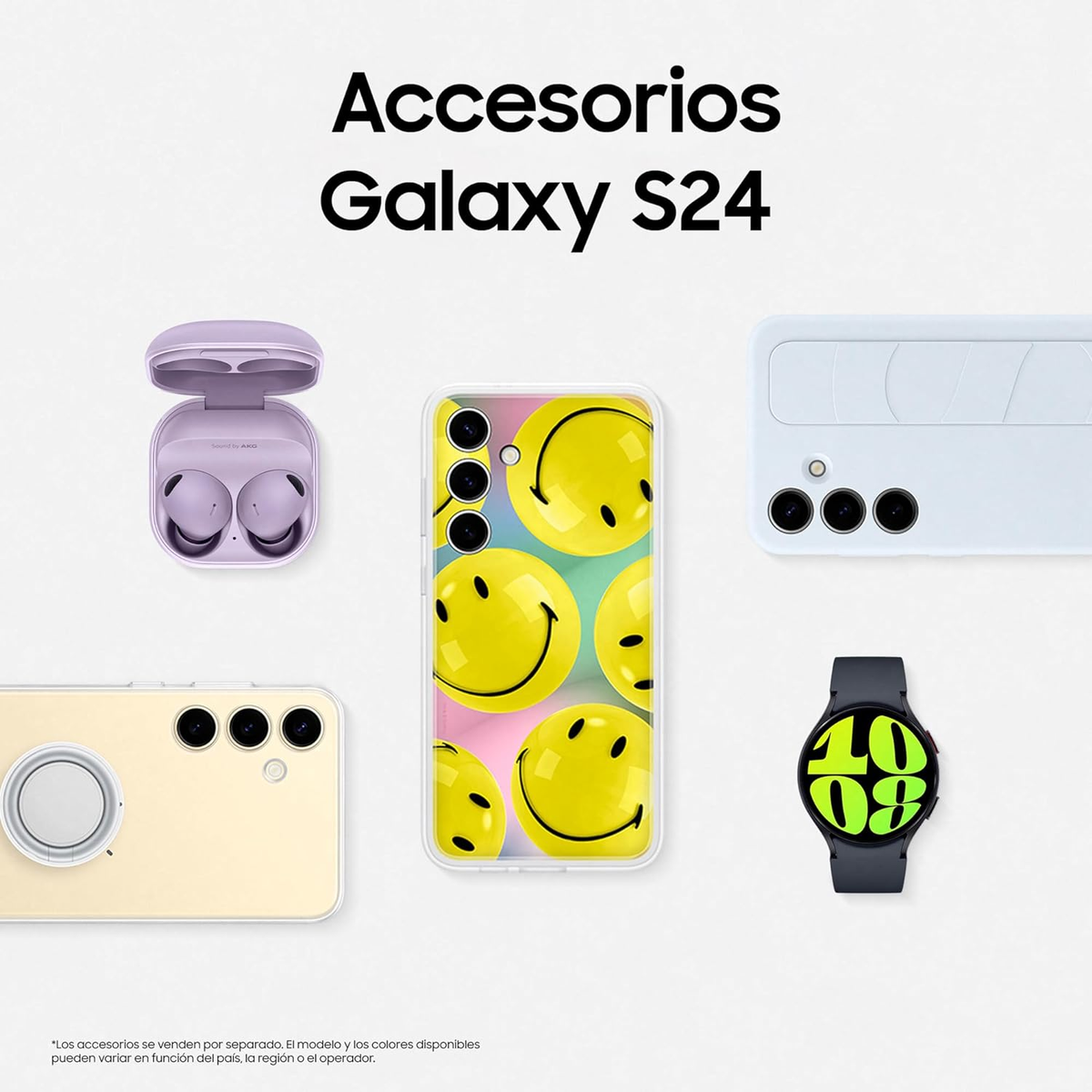 Accesorios: auriculares, fundas, reloj y teléfonos.