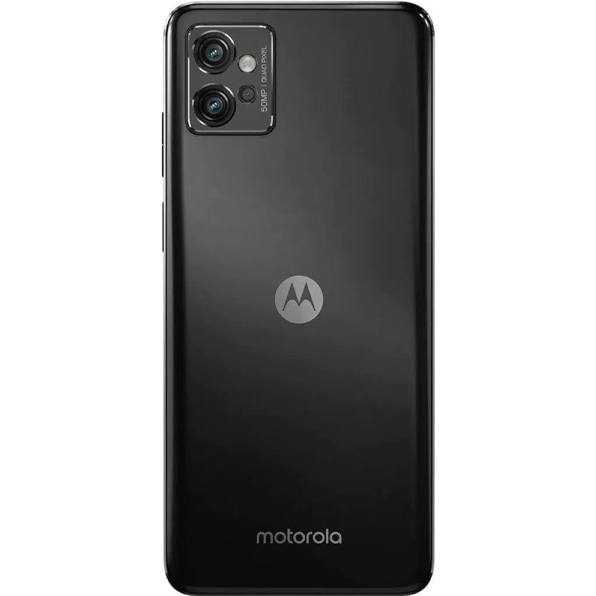 Czarny smartfon Motorola z logo Motorola z tyłu. Aparat znajduje się w lewym górnym rogu.