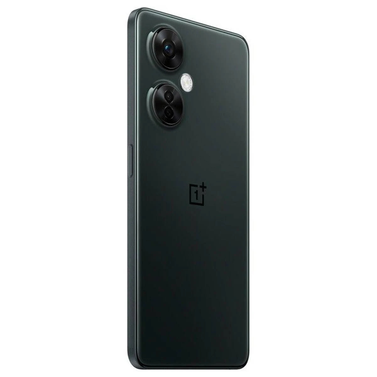 Ciemnozielony smartfon z dwoma tylnymi aparatami, lampą błyskową i logo OnePlus.