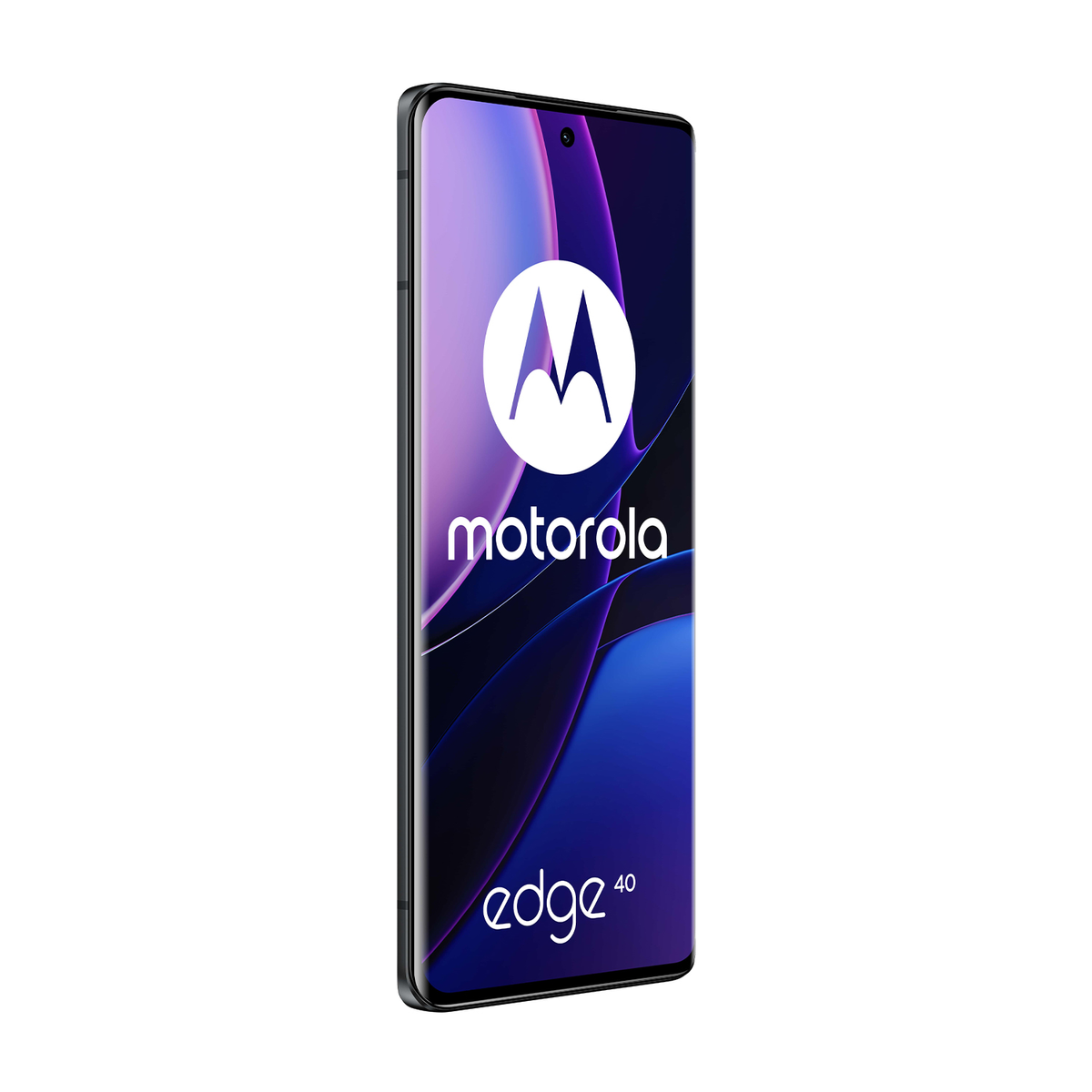 Smartphone Motorola Edge 40, cornice nera, schermo grande con logo Motorola.