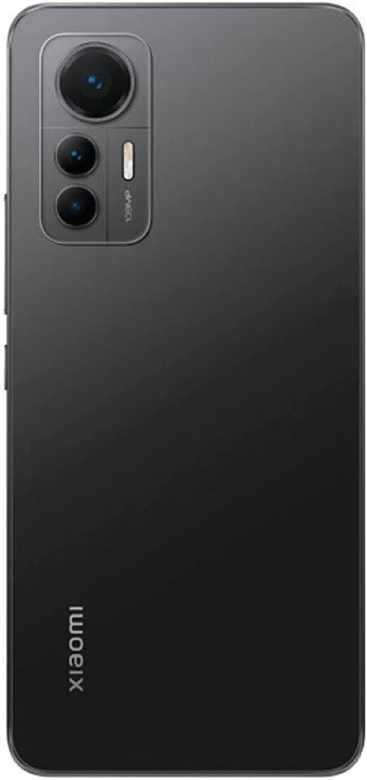 Czarny telefon Xiaomi z tyłu, z obiektywami aparatu i logo.