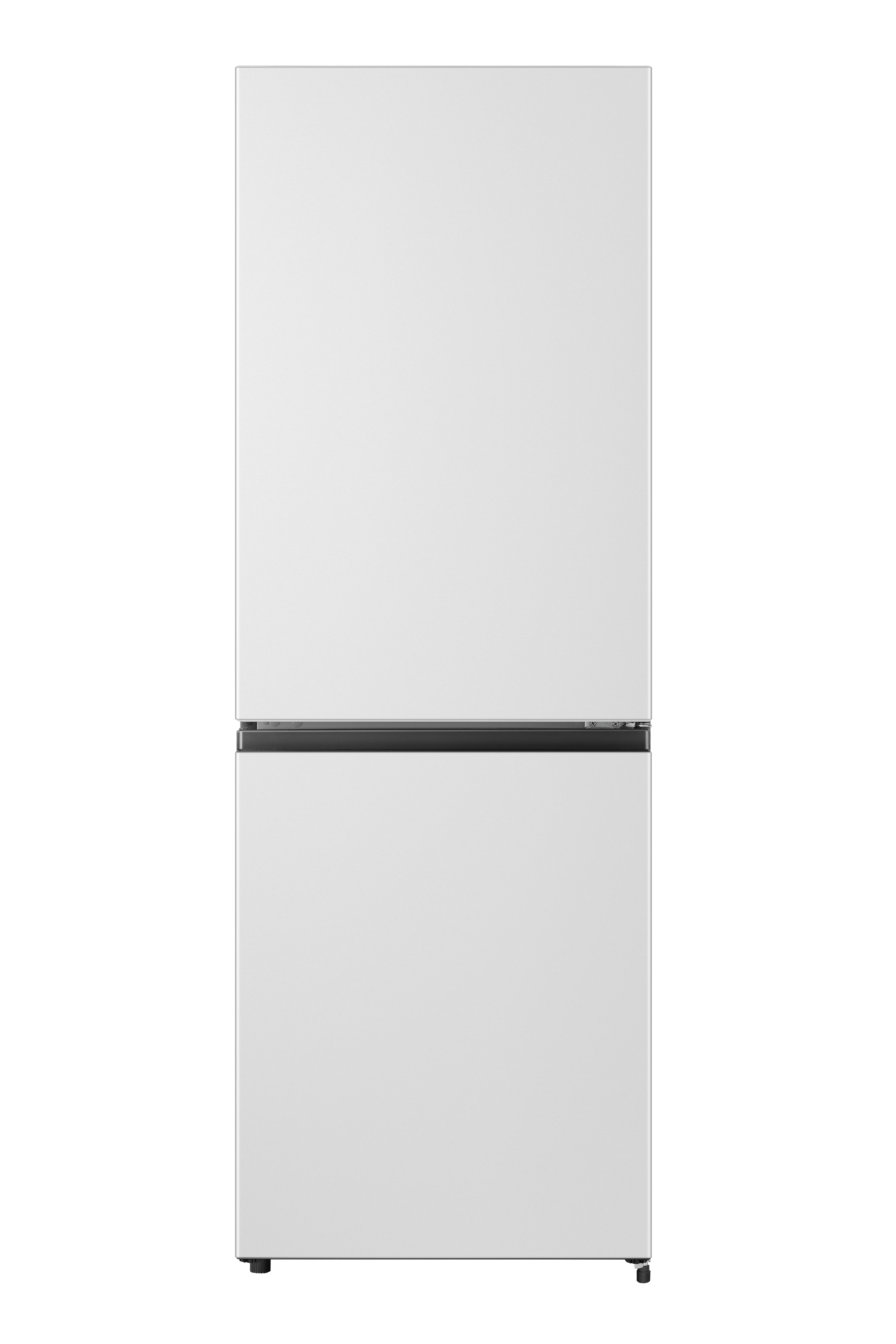 Weißer Kühlschrank auf weißem Hintergrund, Frontansicht.