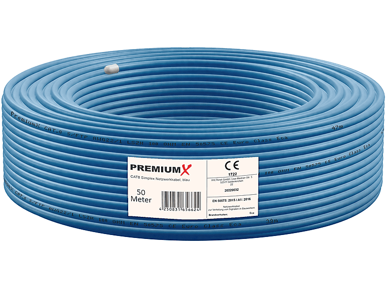 PREMIUMX 50m CAT 8 Netzwerkkabel Simplex LAN Kabel Ethernet Datenkabel ...