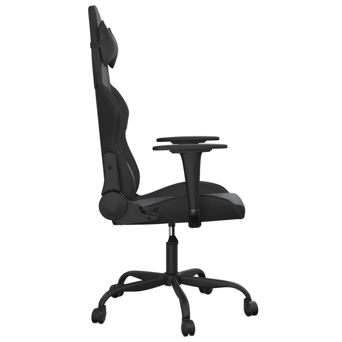 Schwarzer Gaming-Stuhl von der Seite. Weißer Hintergrund.