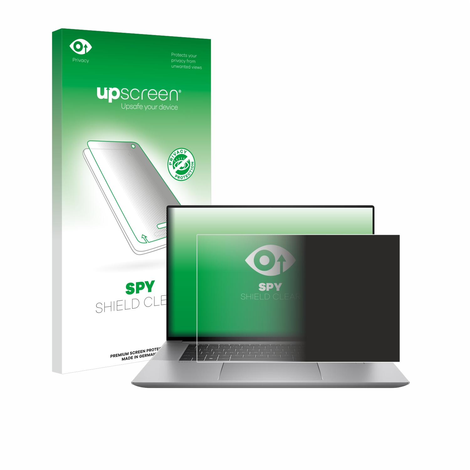 Laptop und Displayschutzverpackung, auf weißem Hintergrund.