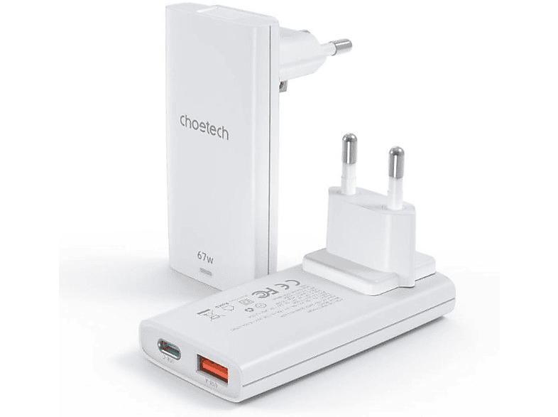 CHOETECH 67W mit Länderadapter USB-C + USB-A Ladegerät Universal, Weiß ...