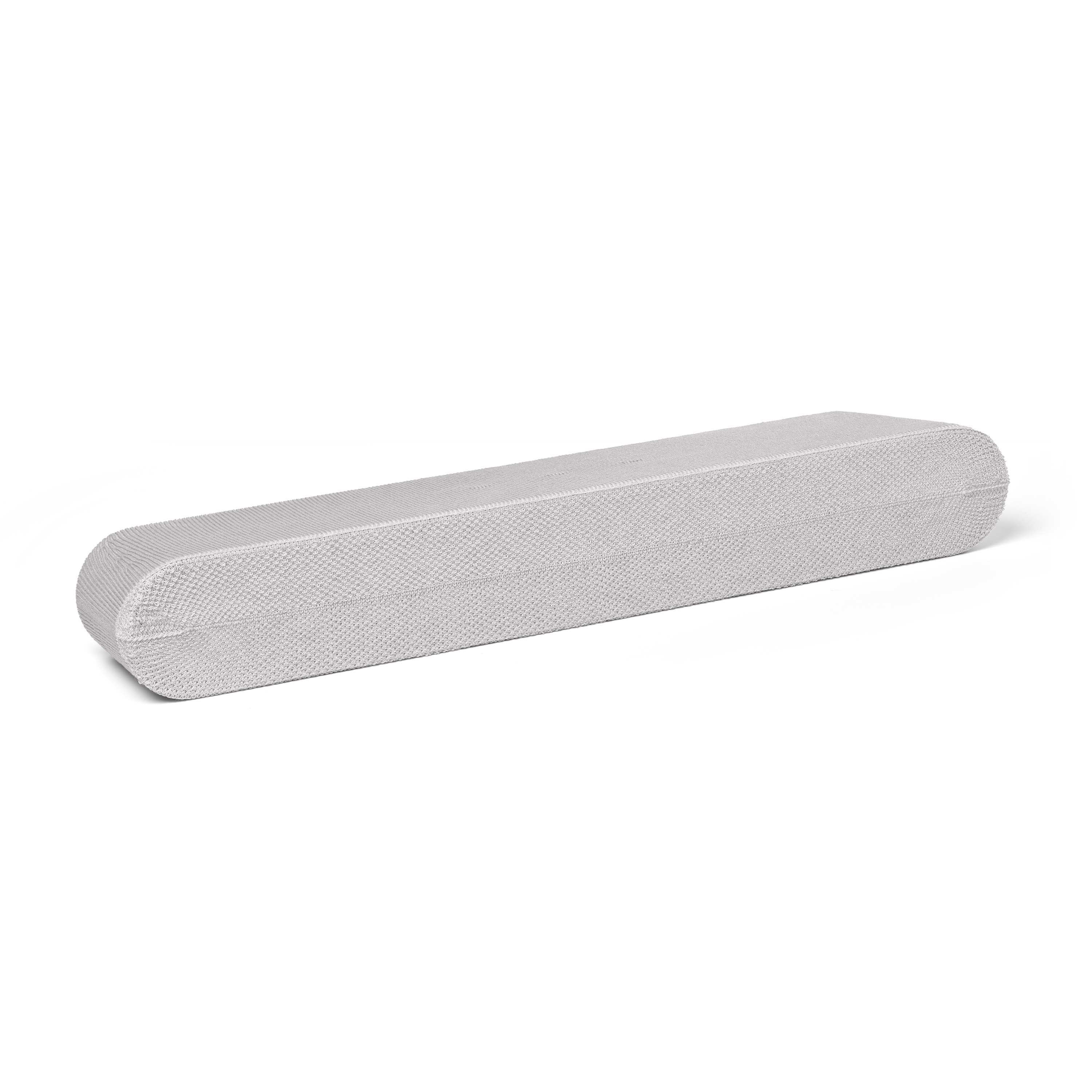 Une barre de son rectangulaire blanche sur fond blanc.