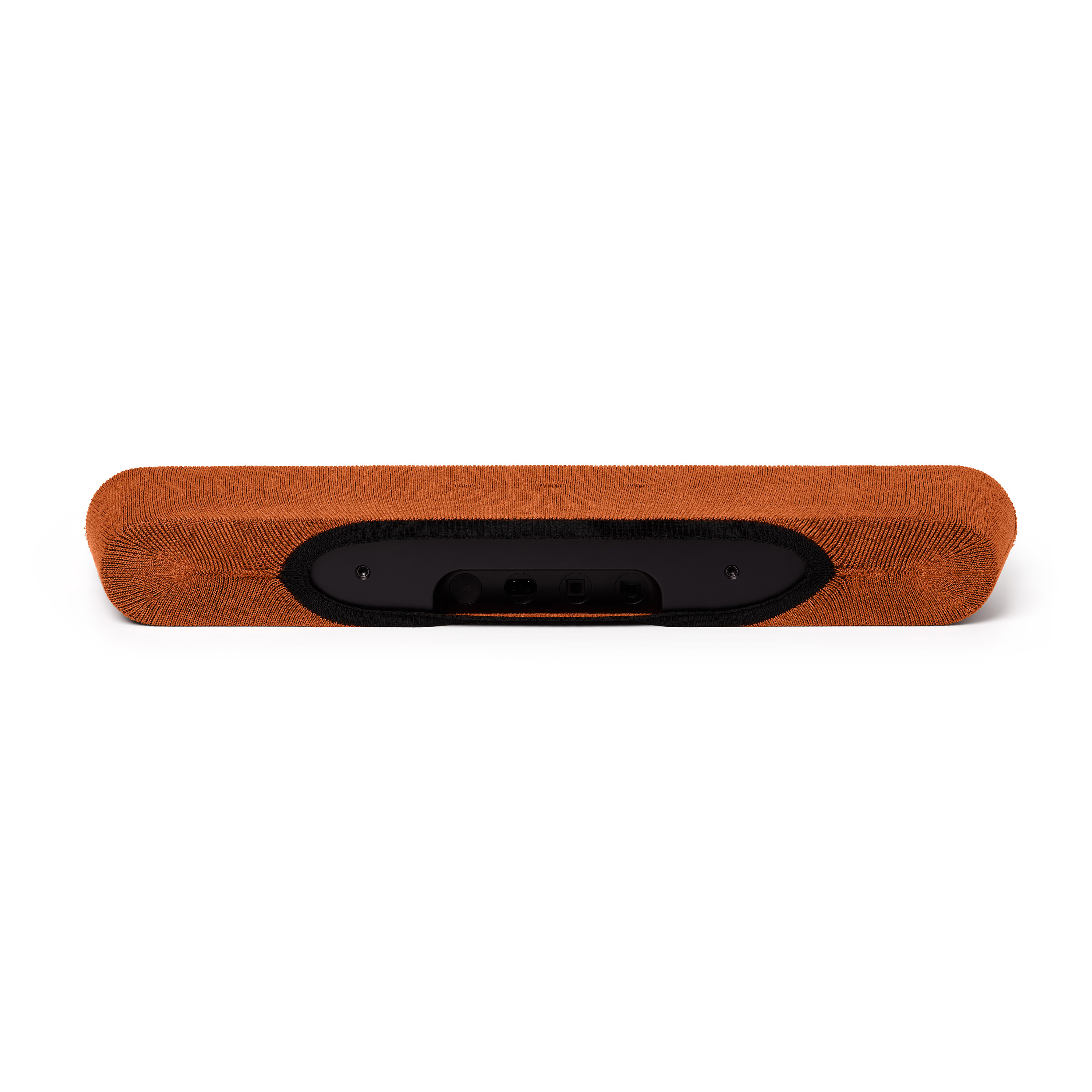 Barre de son orange avec des accents noirs, fond blanc. Orientation horizontale.