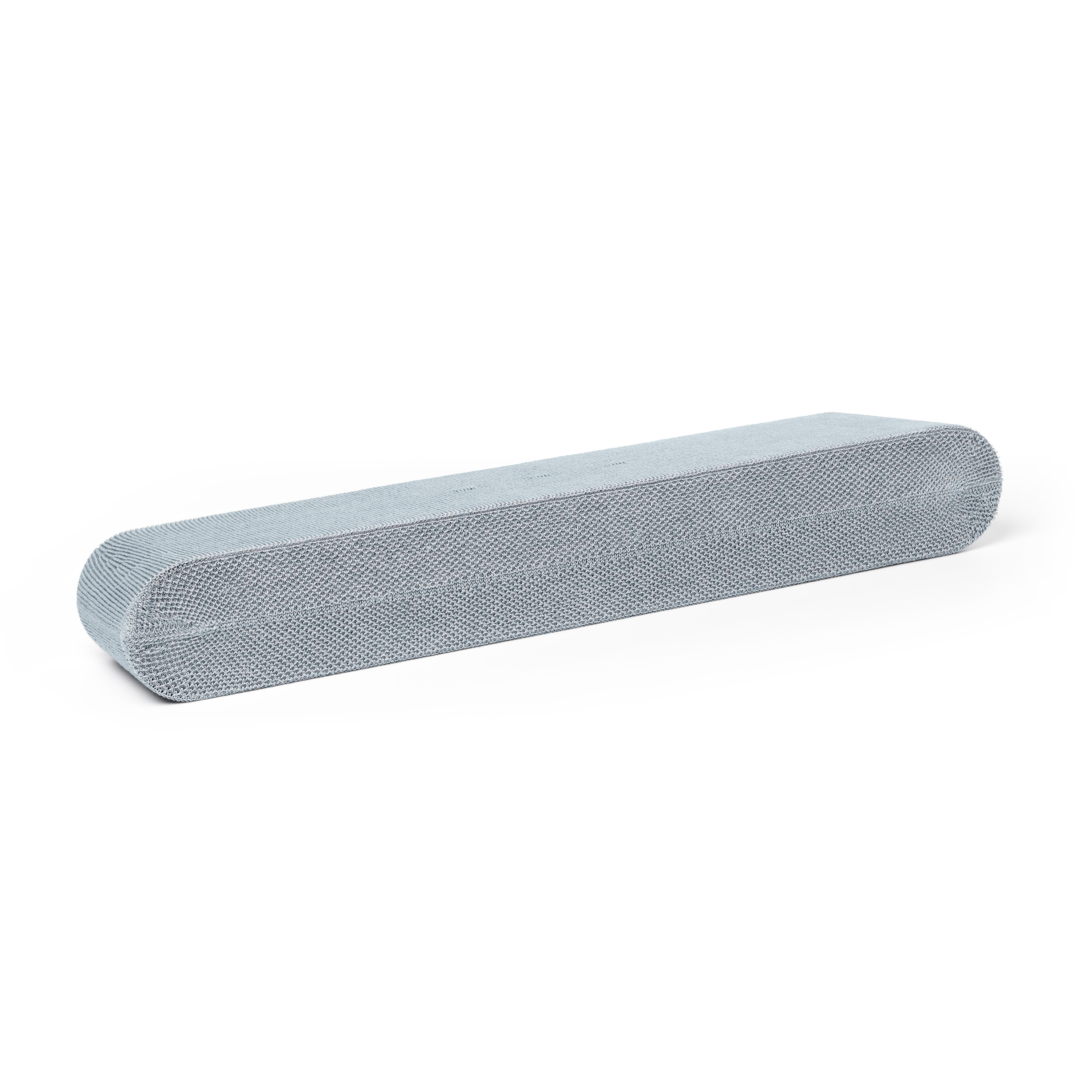 Une longue barre de son bleu clair, en forme de maille, sur fond blanc.