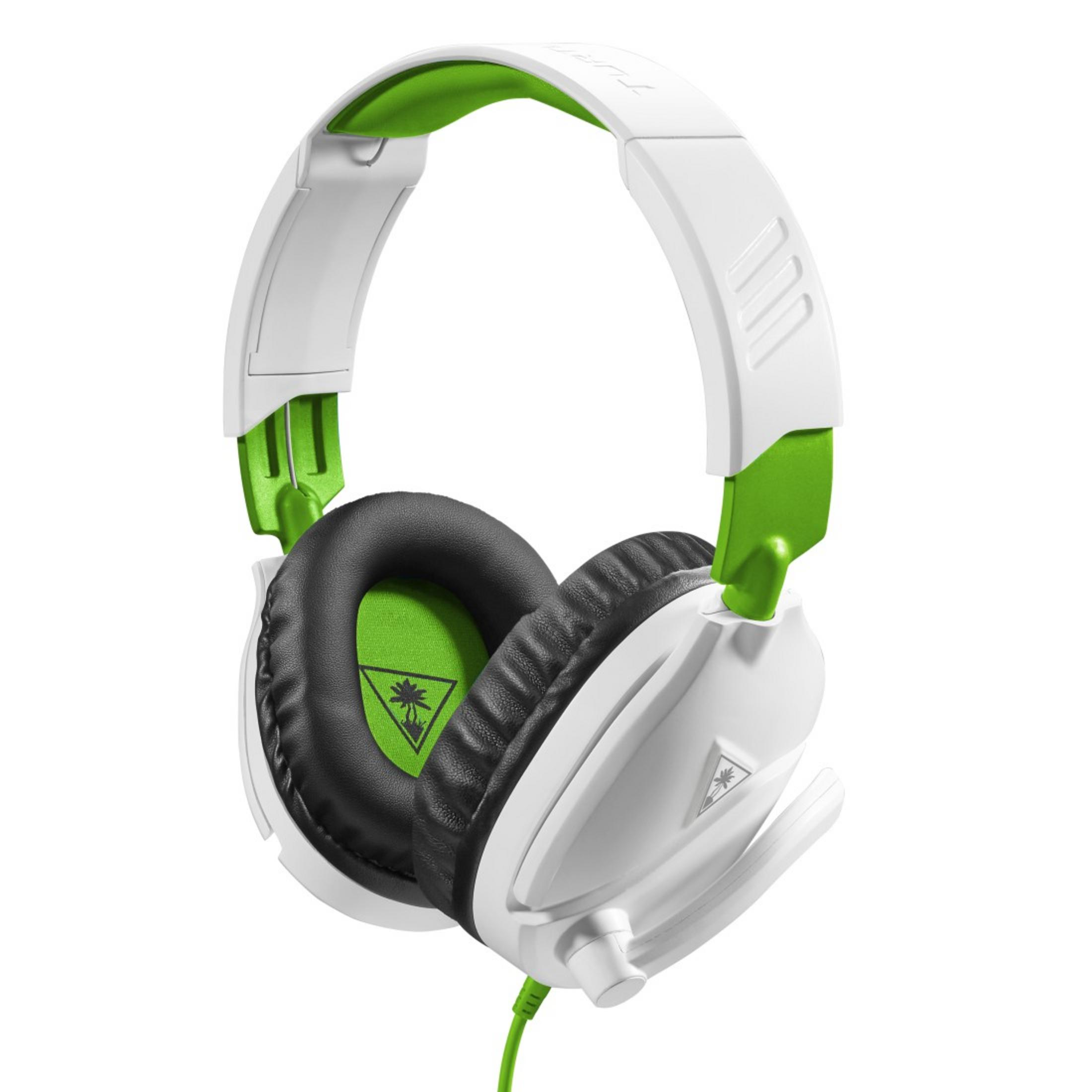 Auriculares blancos y verdes con micrófono y el logotipo de Turtle Beach.