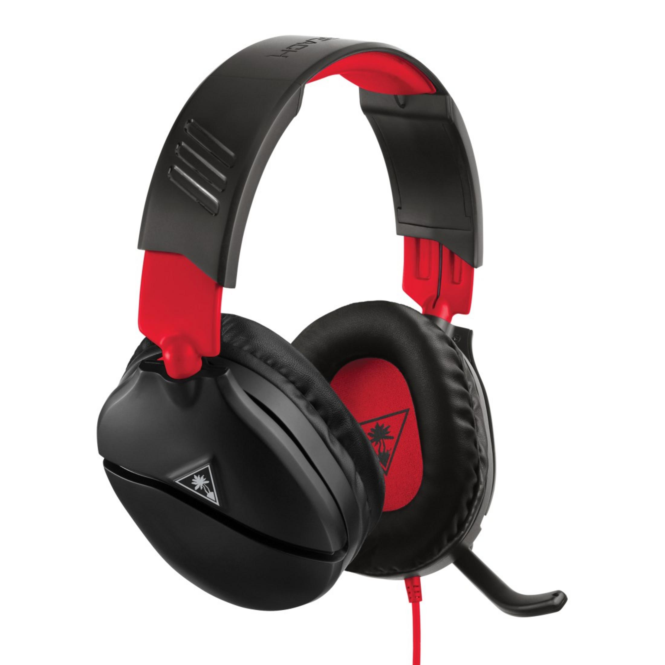 Schwarzes und rotes Gaming-Headset mit Mikrofon. Marke Turtle Beach.