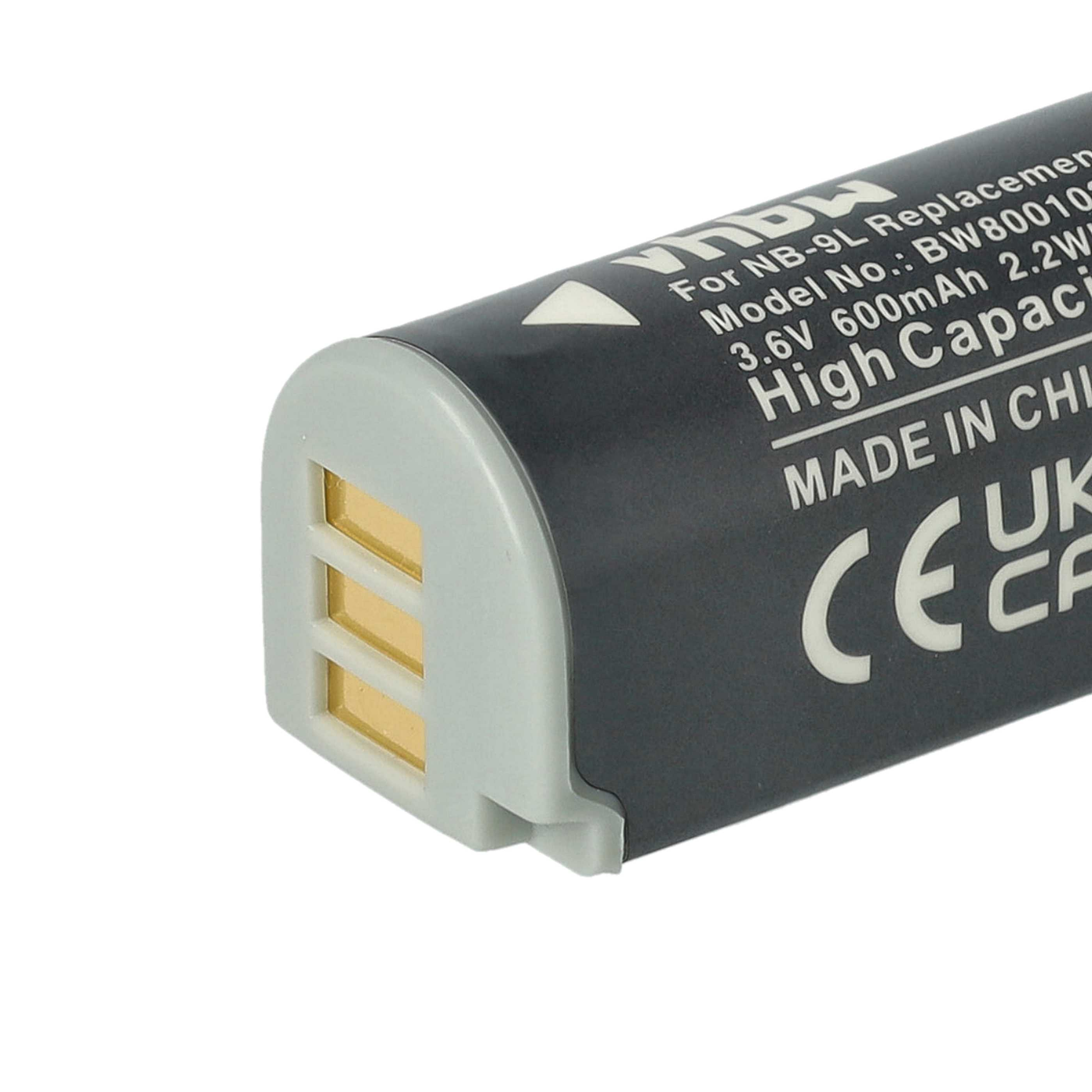 Schwarze Batterie mit weißem Text und Goldkontakten. Text zeigt Modell und Spezifikationen.