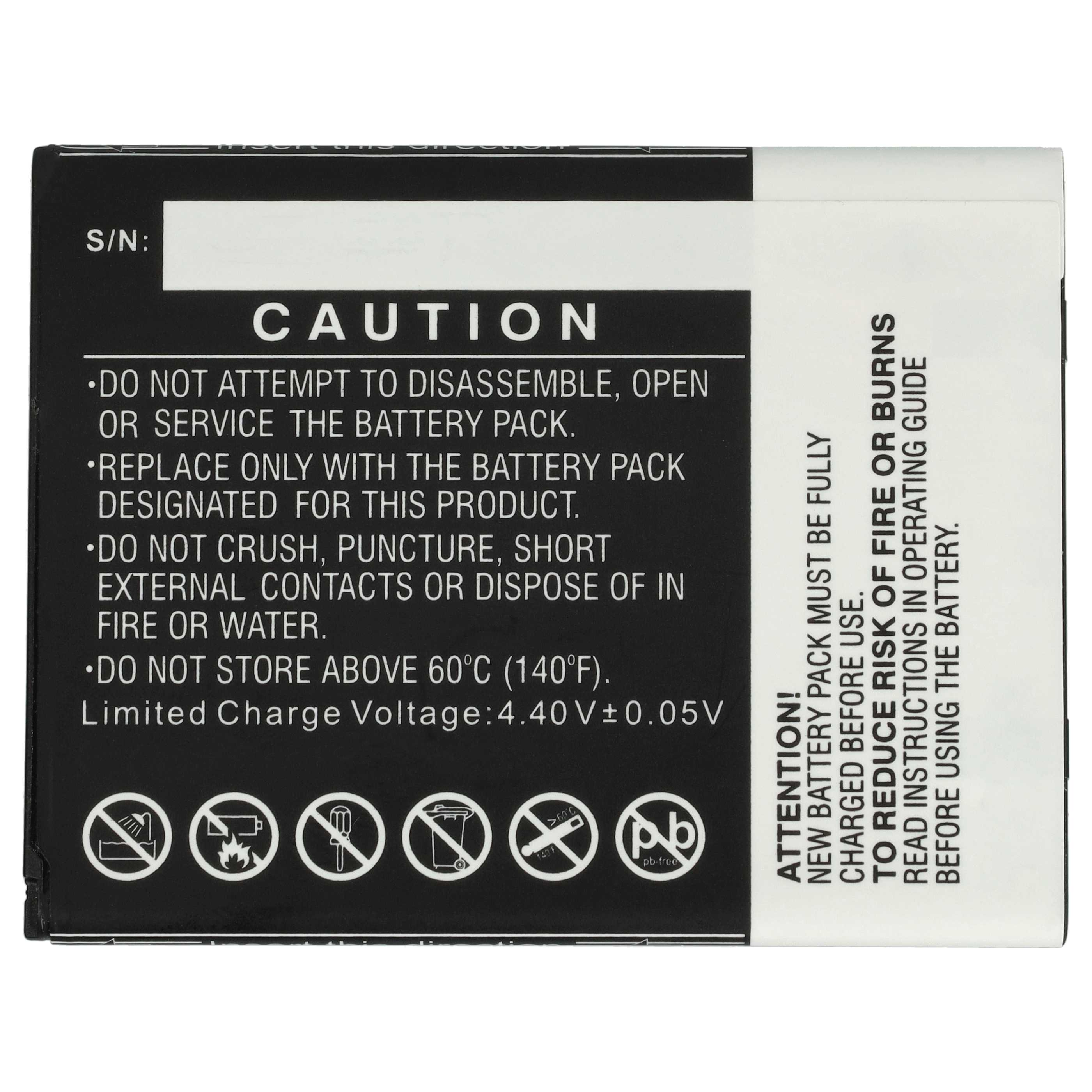 Batteriepack-Etikett. Enthält Warntext und Symbole. Schwarz und Weiß.