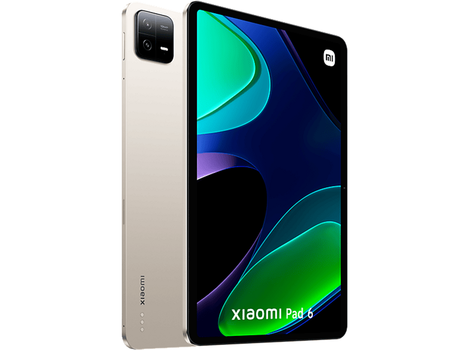 Tablet Xiaomi Pad 6, colore oro, su sfondo bianco.