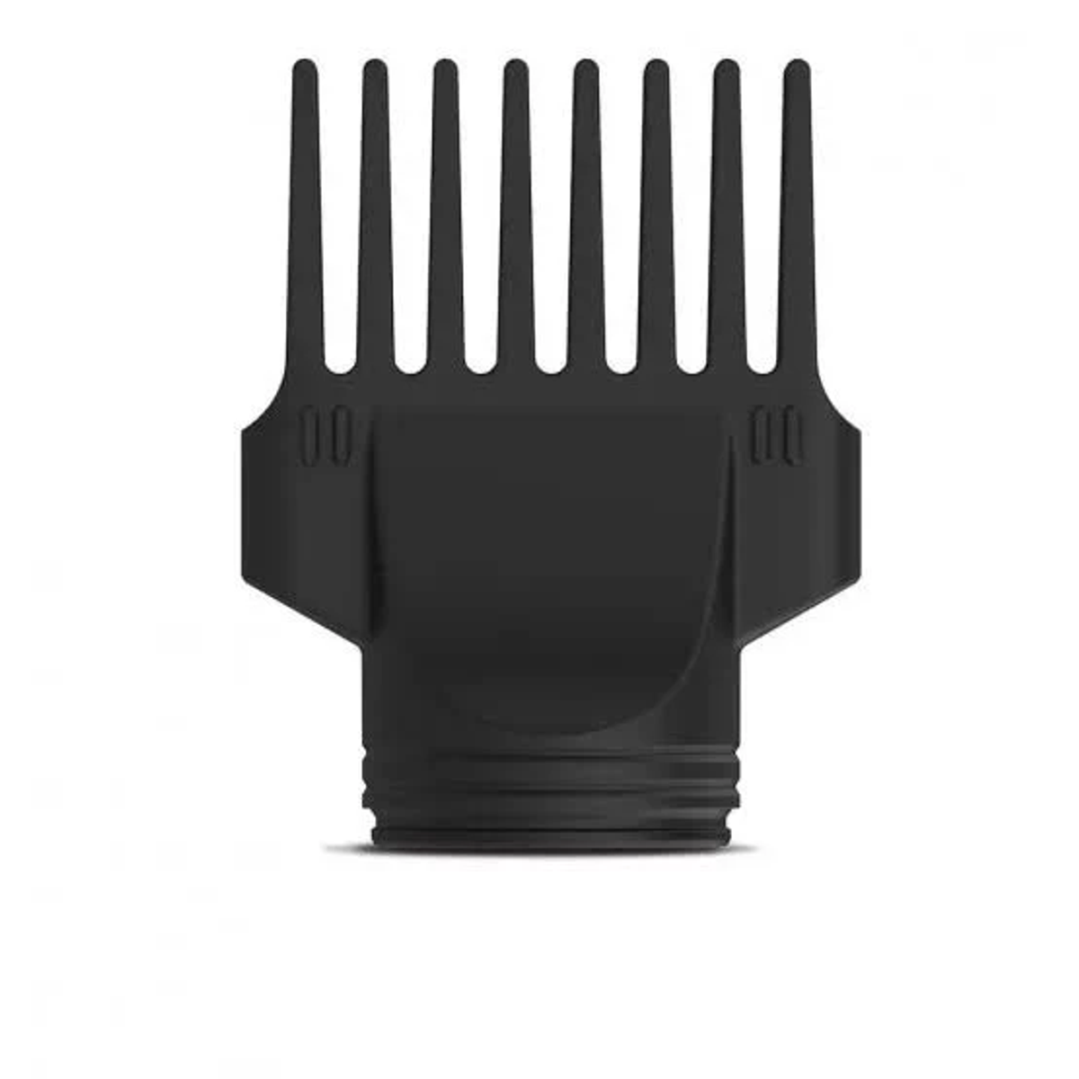 Czarna nasadka do suszarki z zębami w kształcie grzebienia, do stylizacji.