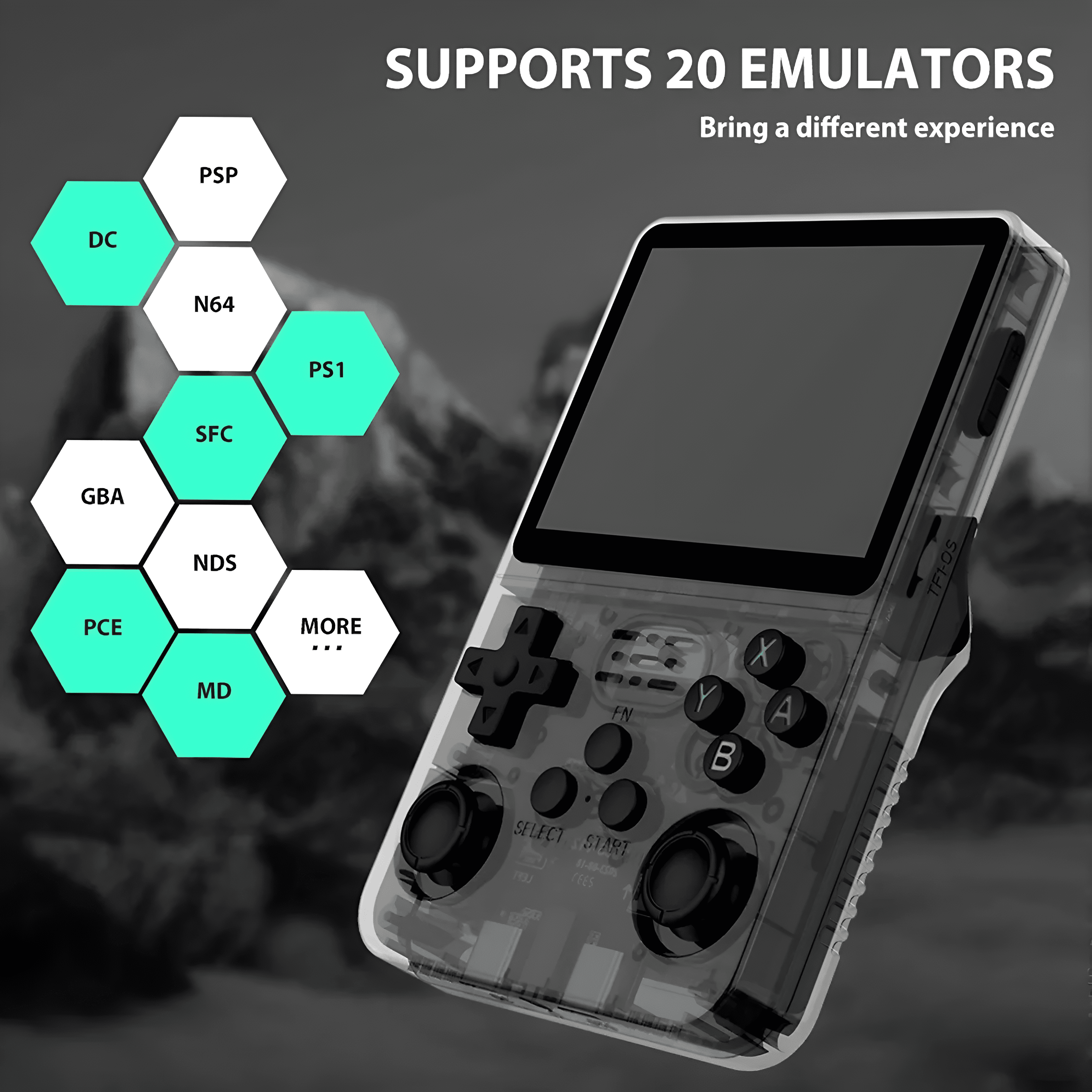 Consola de juegos portátil con botones y pantalla, 20 emuladores.