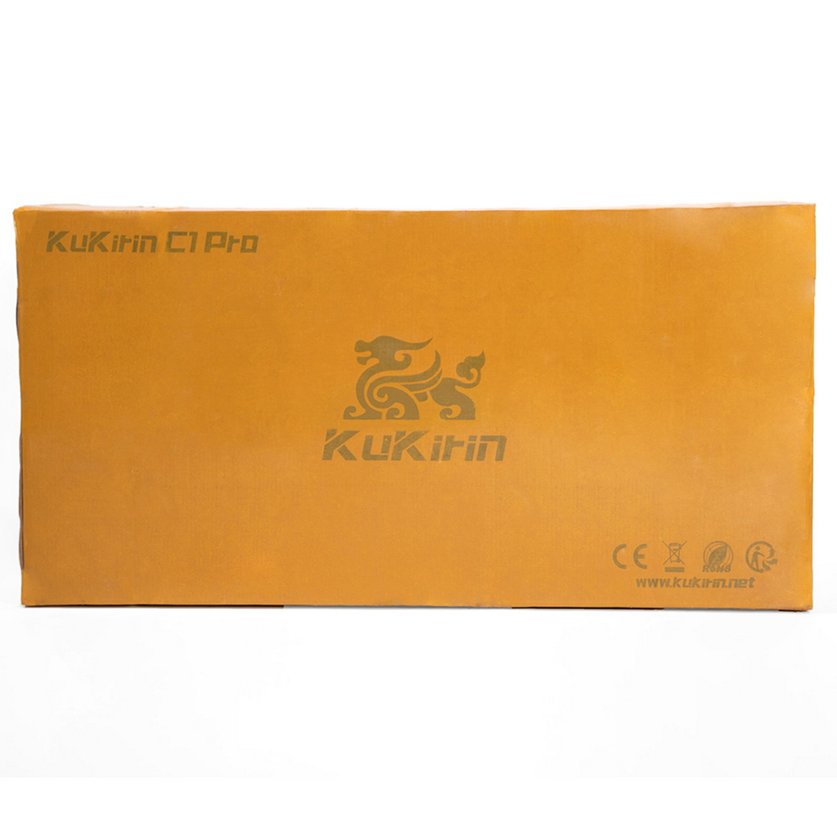 Braune Schachtel mit der Aufschrift 'KuKirin C1 Pro' und einem Drachenlogo. Der Hintergrund ist weiß.
