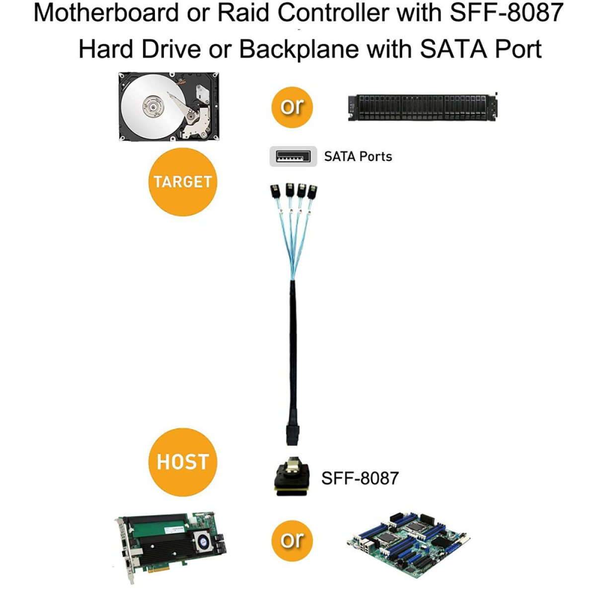 Diagramm mit Anschlüssen und Komponenten für eine Festplatte oder Backplane mit SATA-Anschluss.