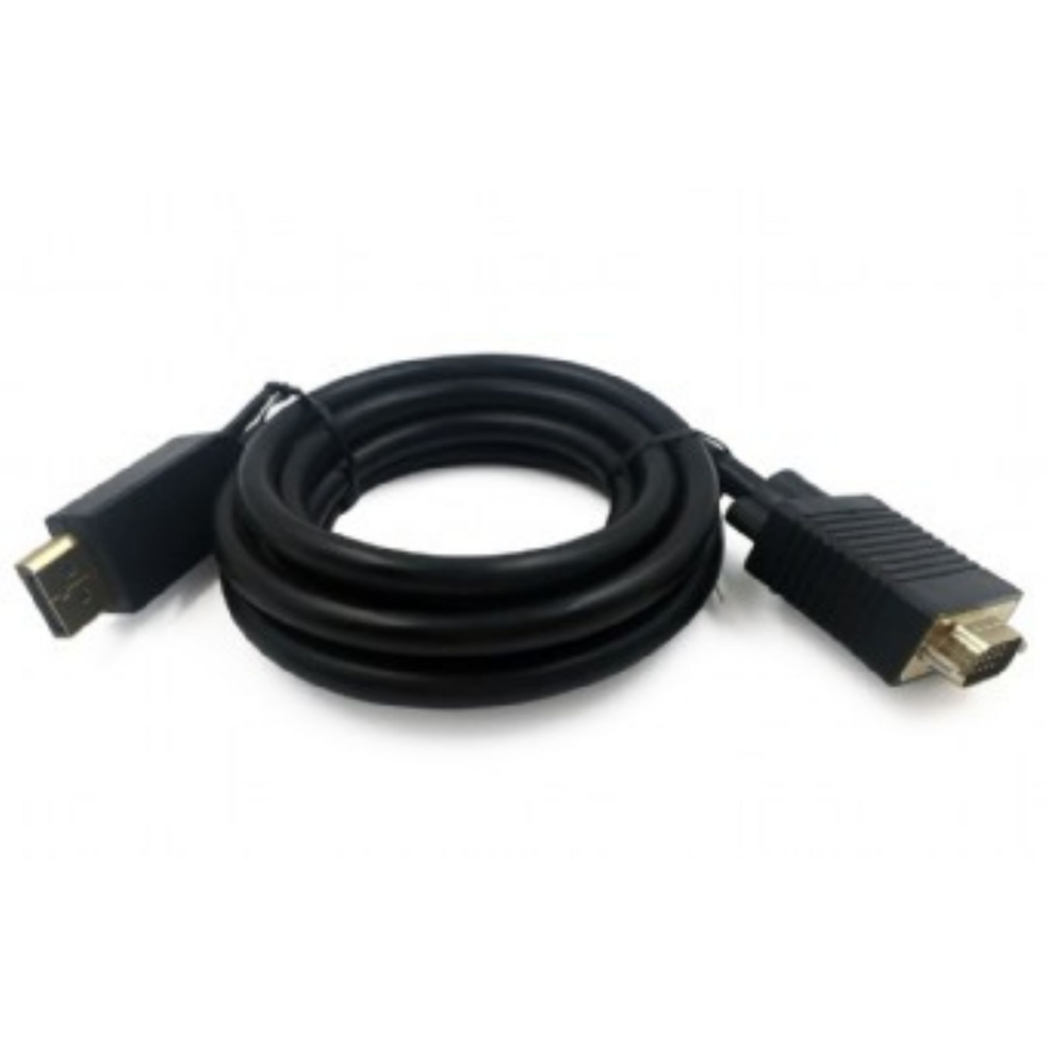 Ein HDMI-zu-VGA-Kabel, schwarz, mit Anschlüssen an jedem Ende.