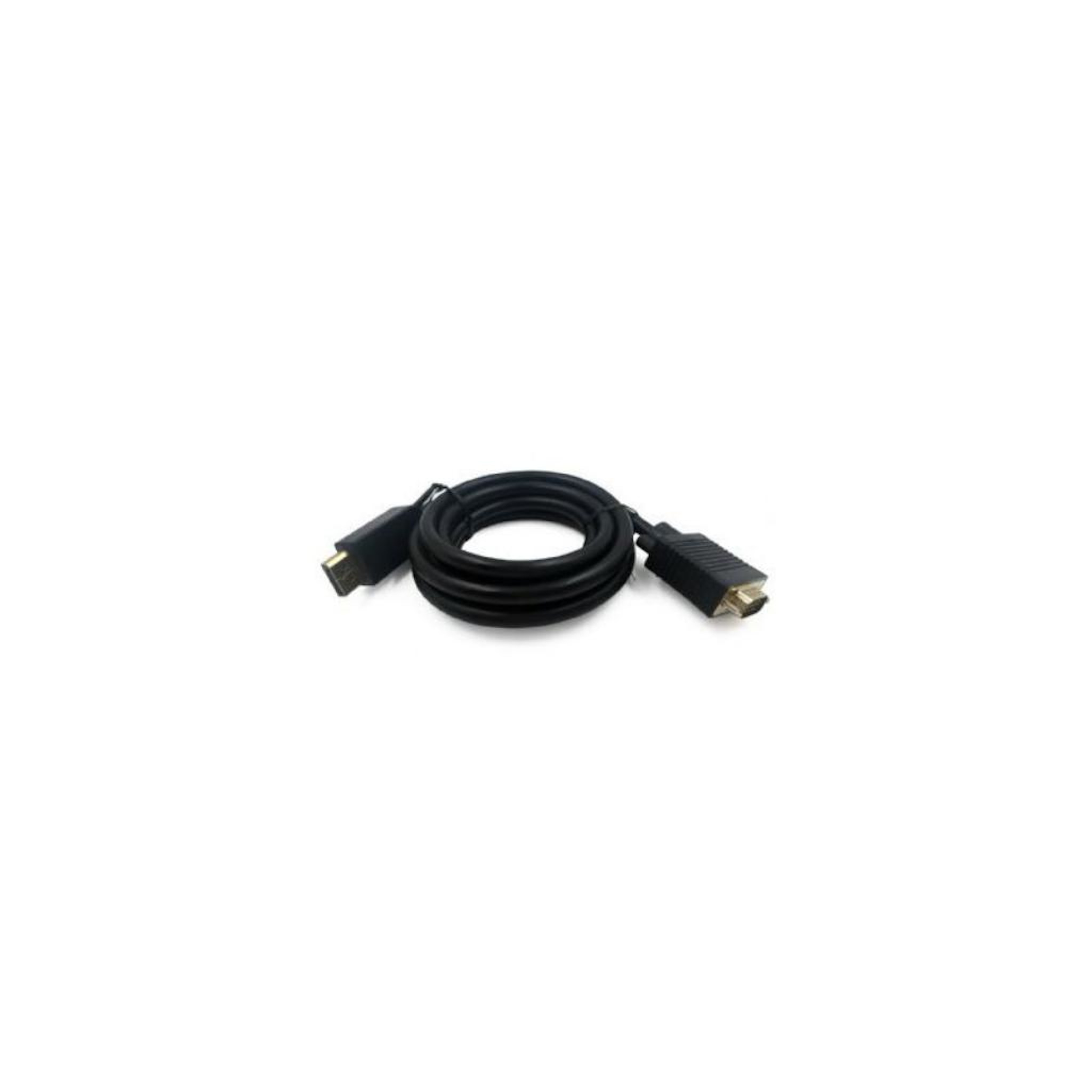 Schwarzes HDMI-Kabel, aufgerollt. Zwei Anschlüsse an beiden Enden.