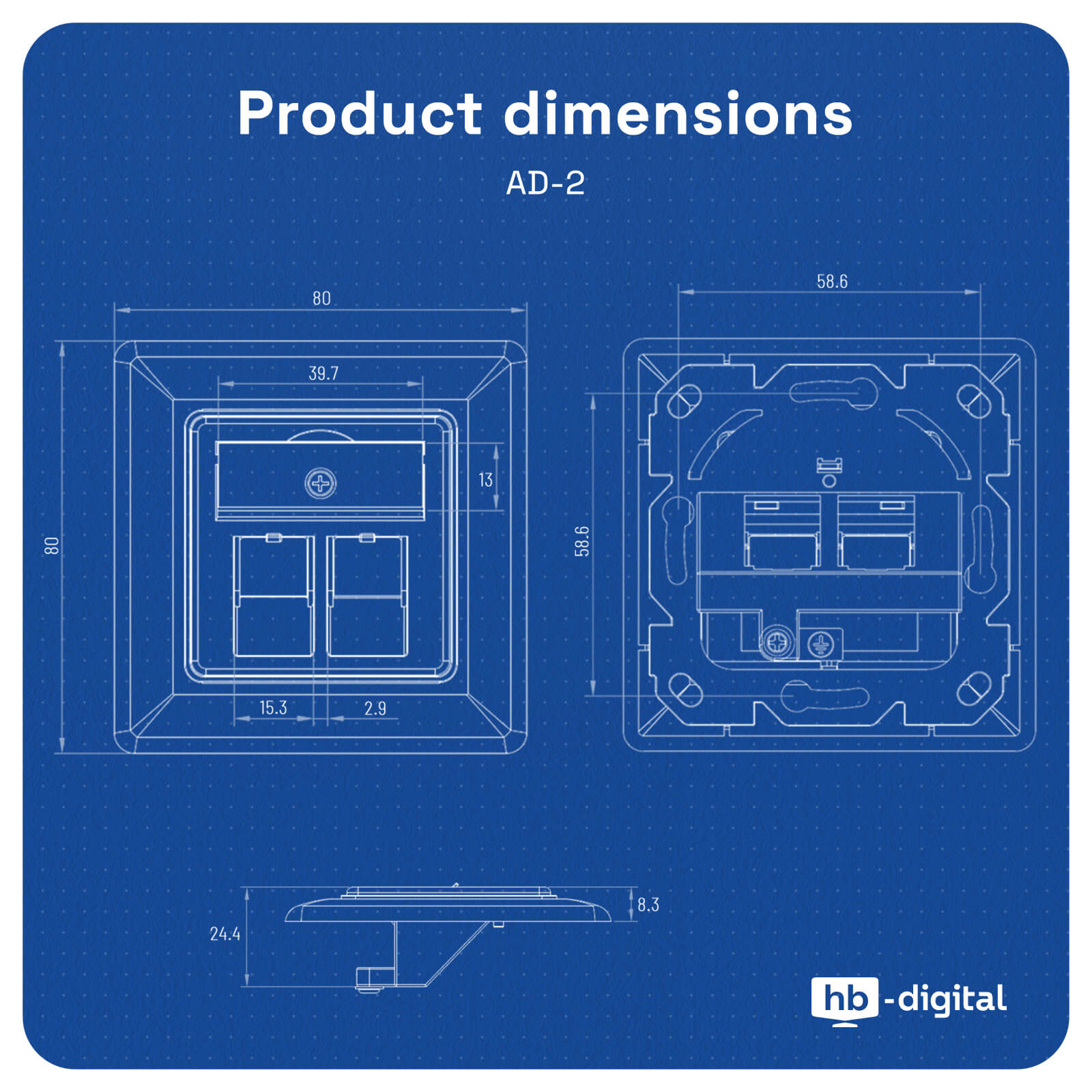 HB-DIGITAL 2 Port RJ45 Unterputz Netzwerkdose, reinweiß