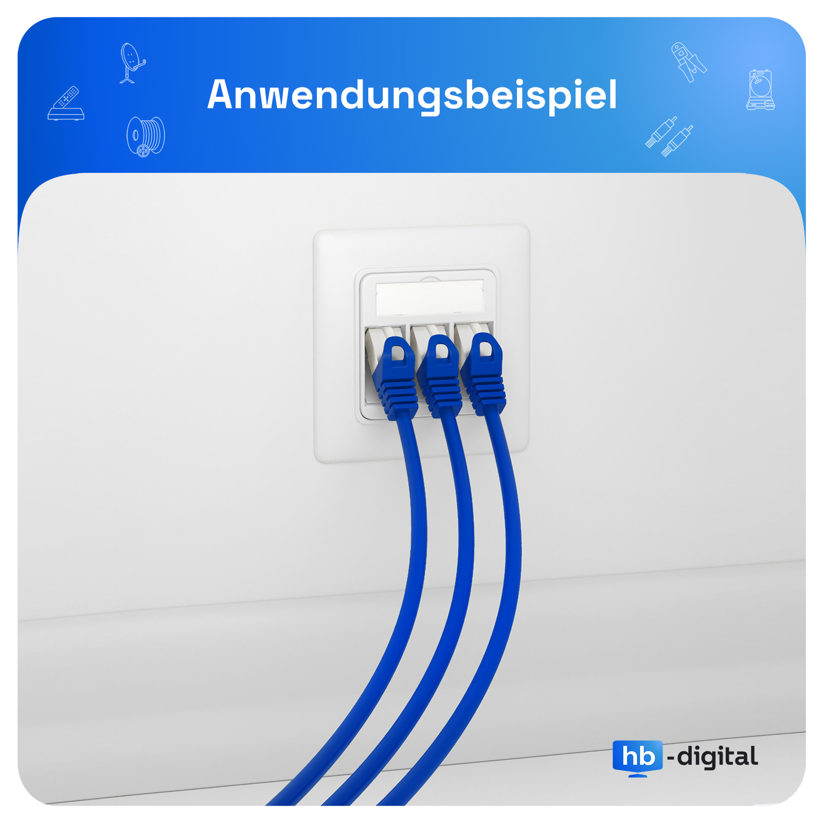 HB-DIGITAL 3 Port RJ45 Unterputz Netzwerkdose, signalweiß