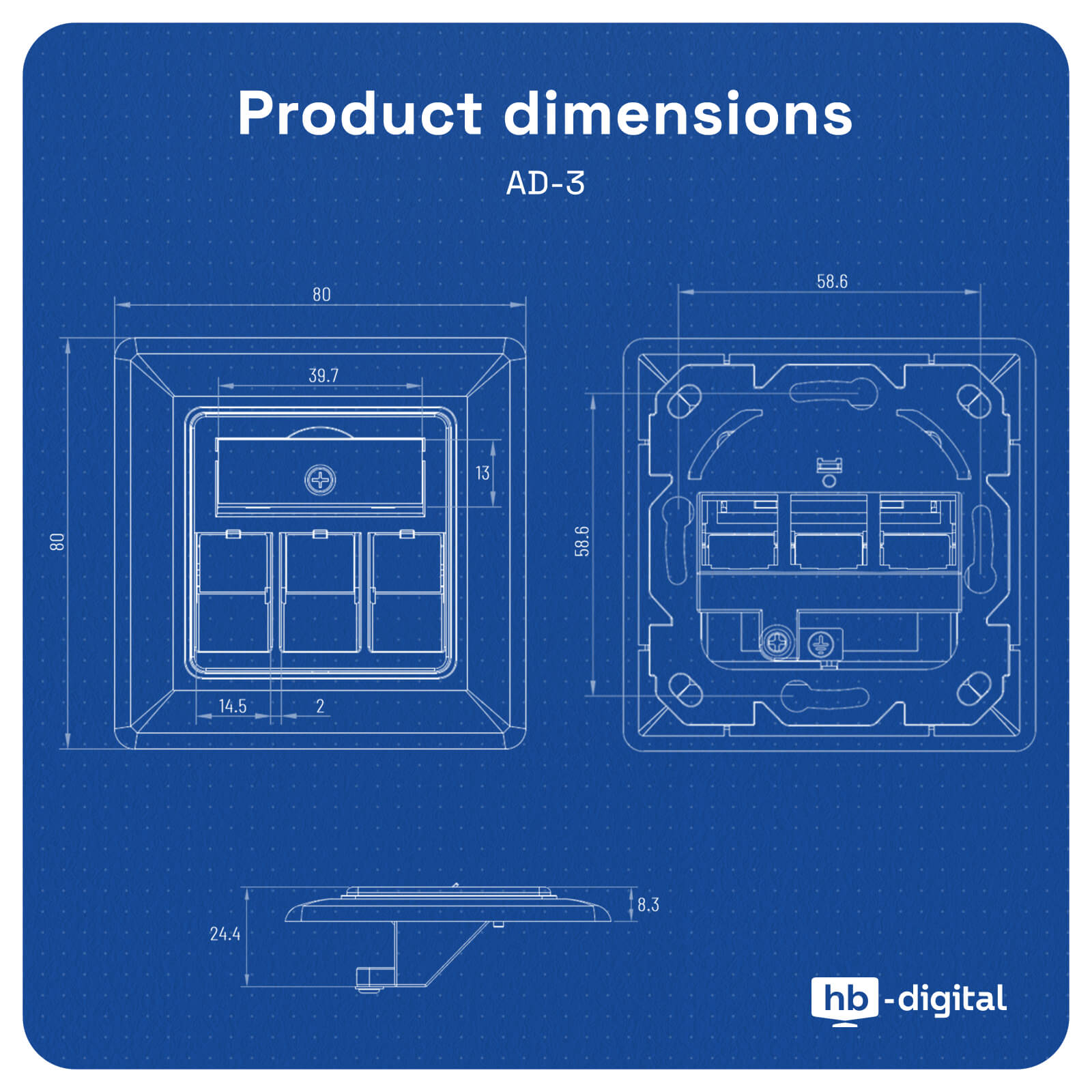 HB-DIGITAL 3 Port RJ45 Unterputz Netzwerkdose, reinweiß
