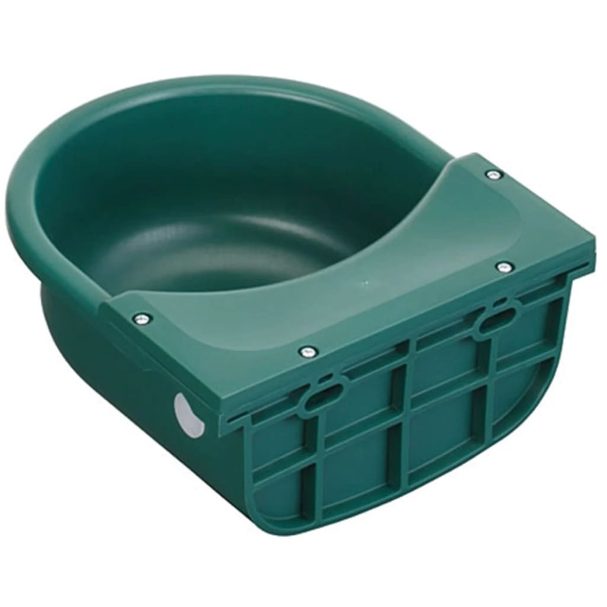 Ein grüner Plastik-Wassertrog mit geschwungener Front. Der Hintergrund ist weiß.