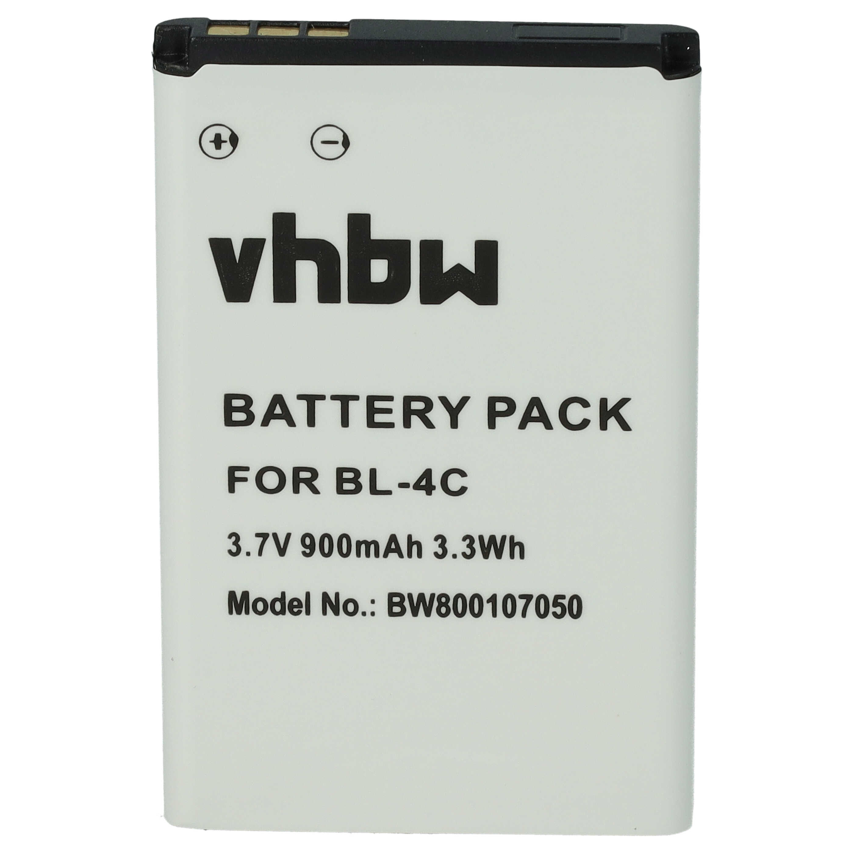 Weißes vhbw Akku-Pack. Text sagt Akku-Pack für BL-4C, 3,7V 900mAh.