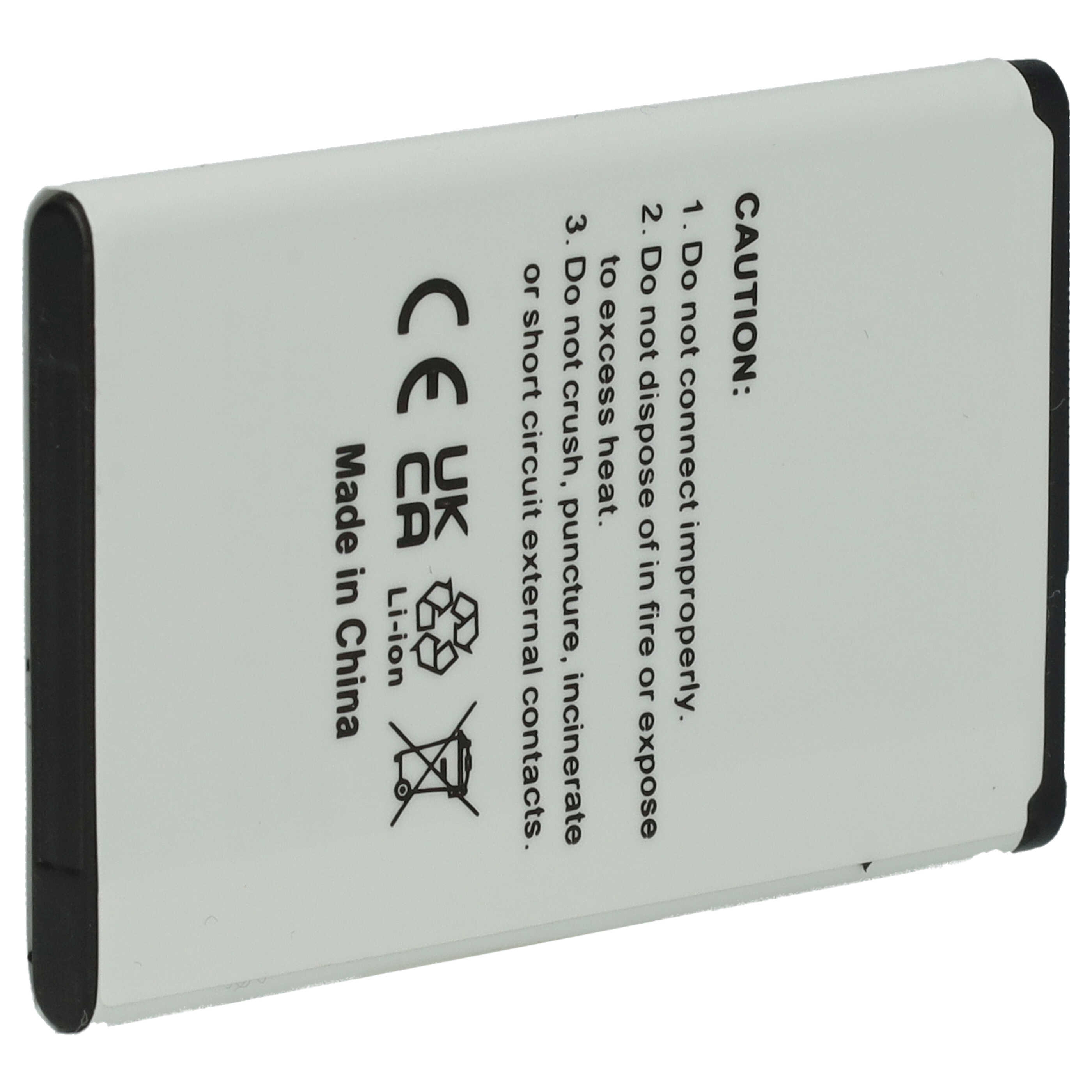 Weiße Batterie mit Text: Vorsicht. Hergestellt in China. Symbole für Recycling und Sicherheit.