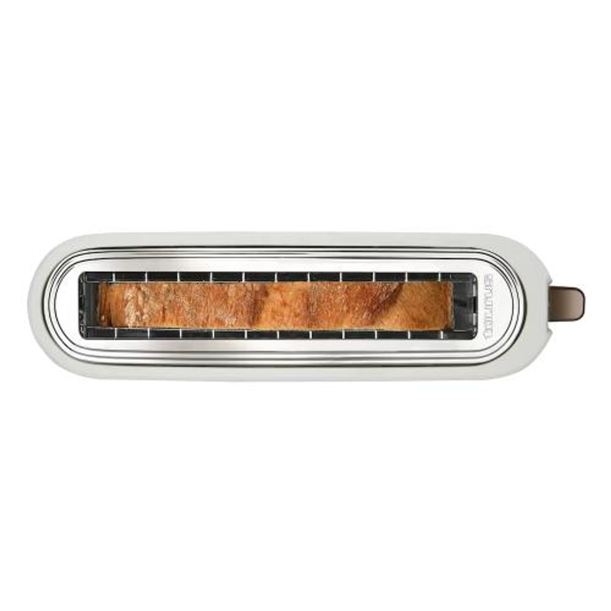 Ranura de tostadora con una rebanada de pan tostado dentro.