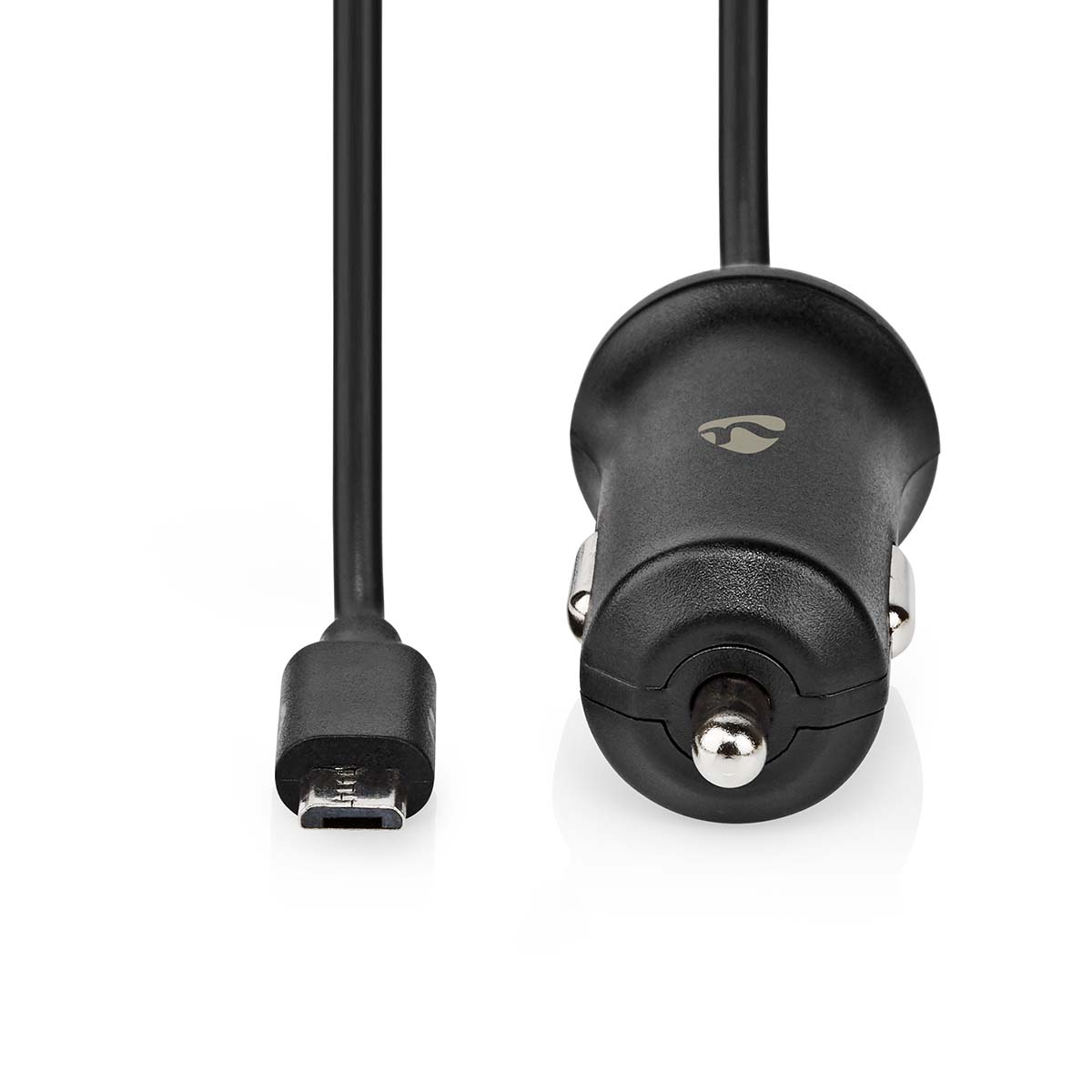 Schwarzes Autoladegerät mit Micro-USB-Kabel.