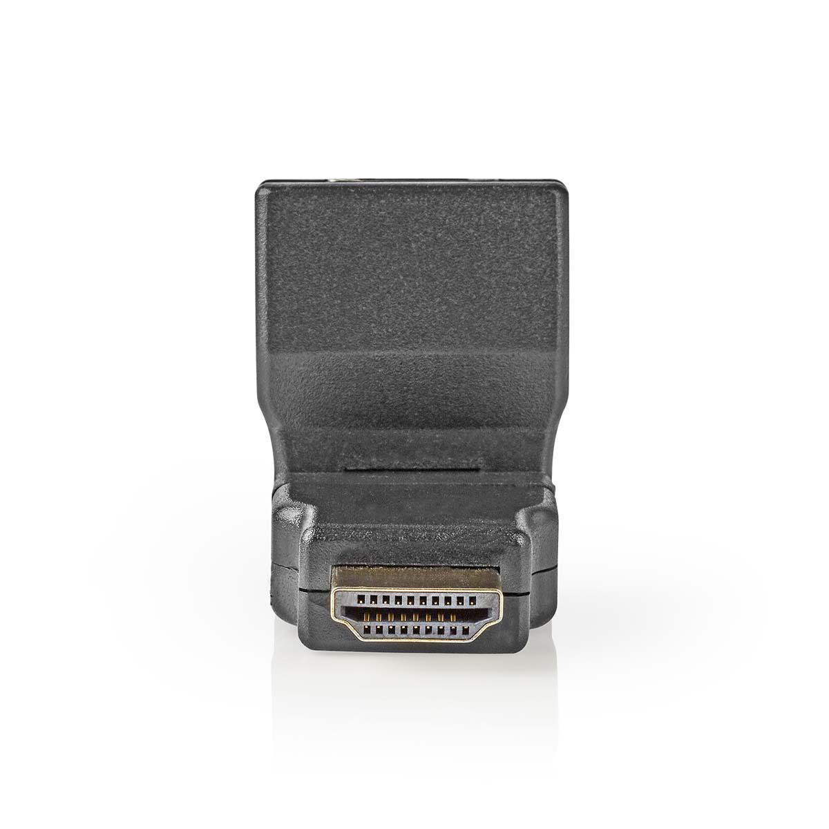 Un adattatore HDMI nero. Lo sfondo è bianco.