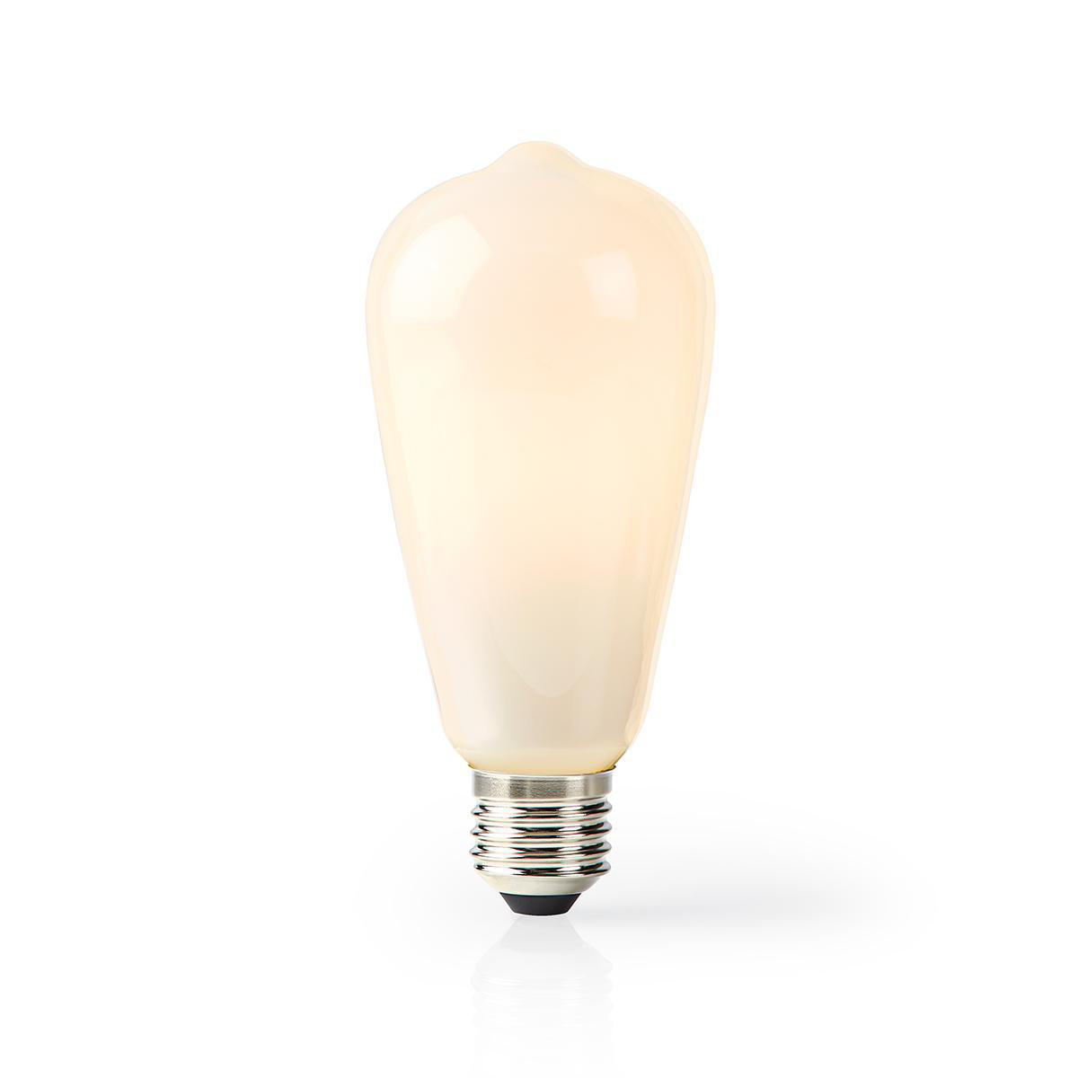 Lampadina color crema con una forma allungata unica, su sfondo bianco.