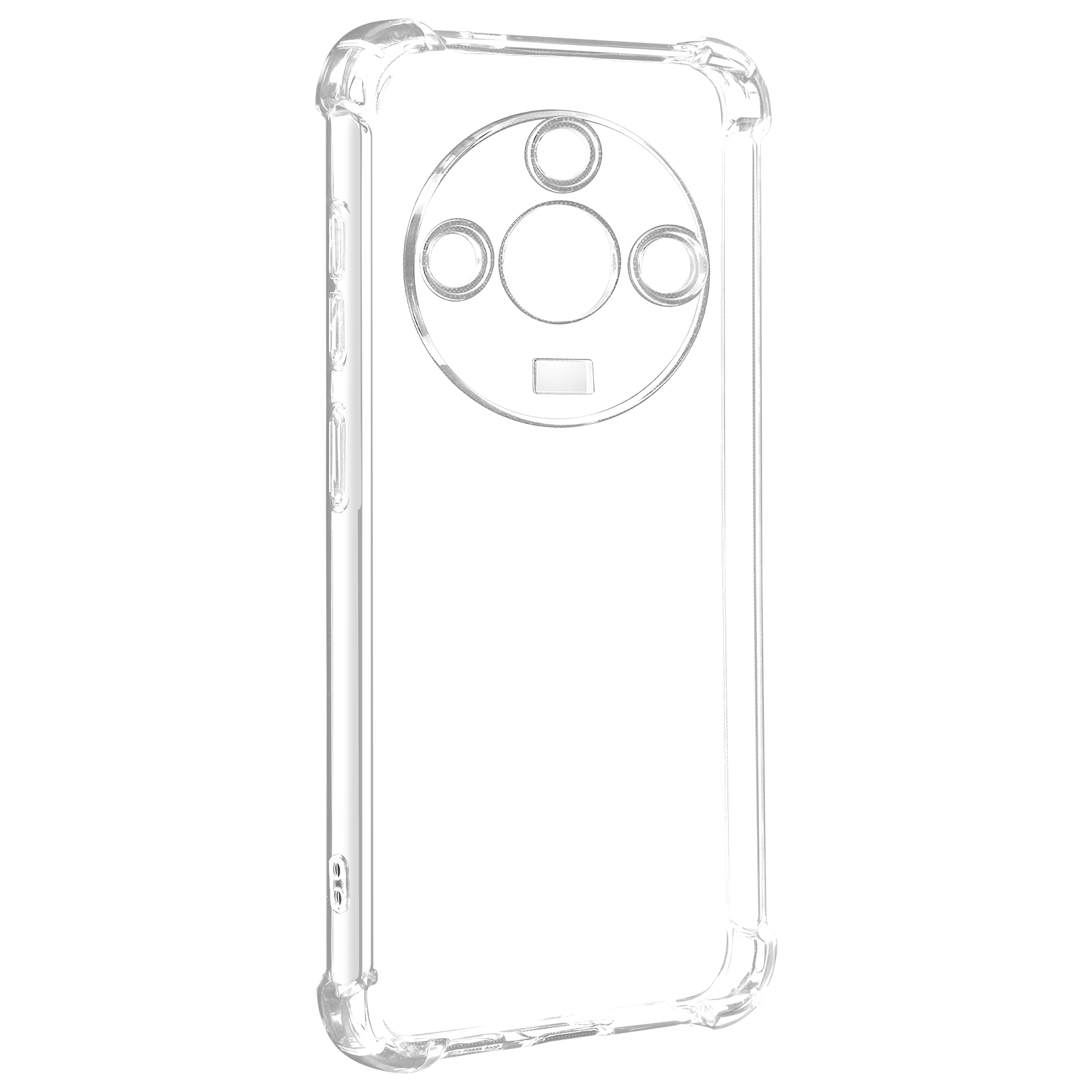 Custodia trasparente per telefono con ritagli per la fotocamera. Custodia trasparente con finitura lucida. Foro per la fotocamera.