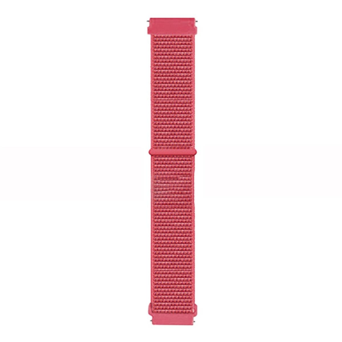 Ein rotes Uhrenarmband mit gewebter Textur und einer Schnalle.