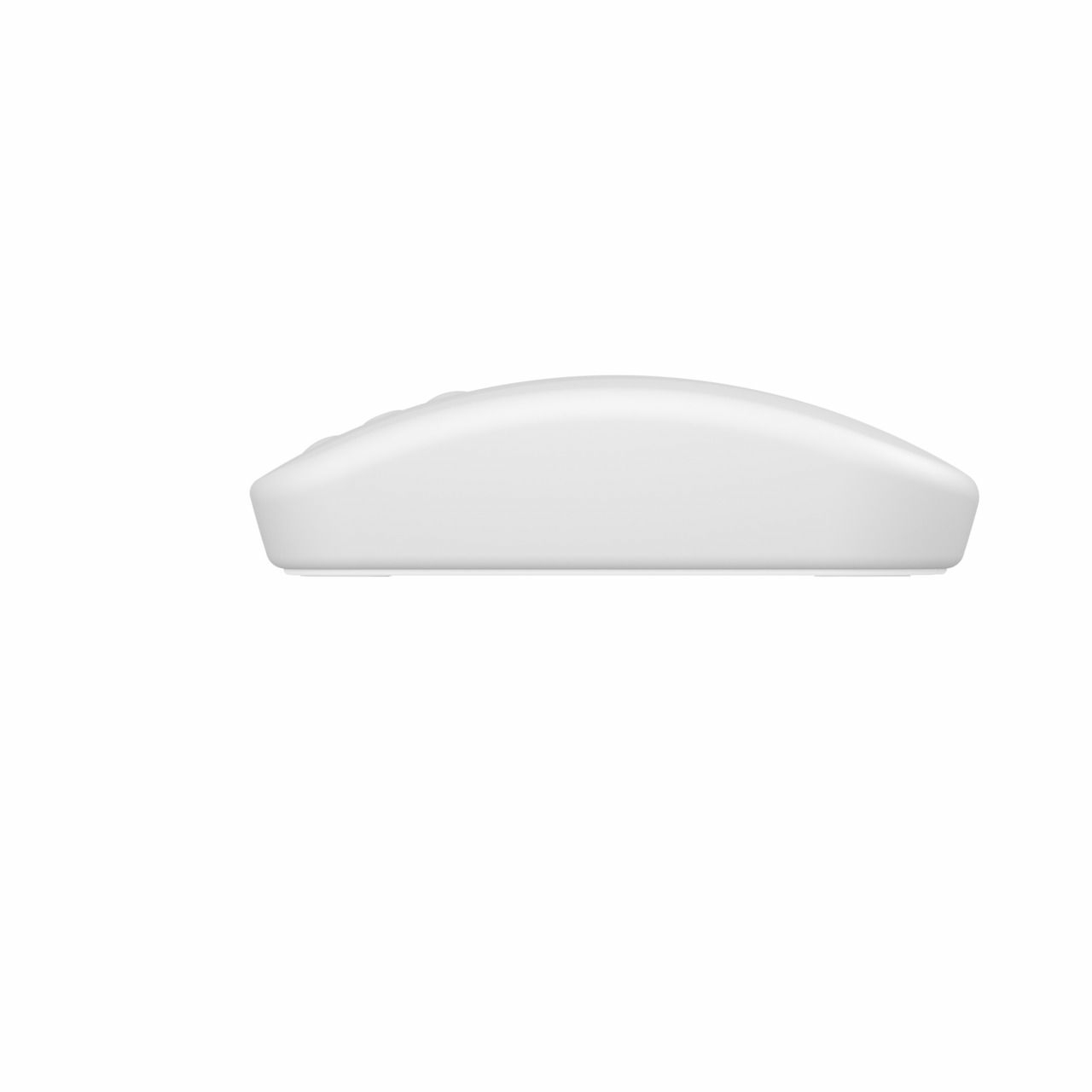 Un mouse per computer bianco, vista laterale.