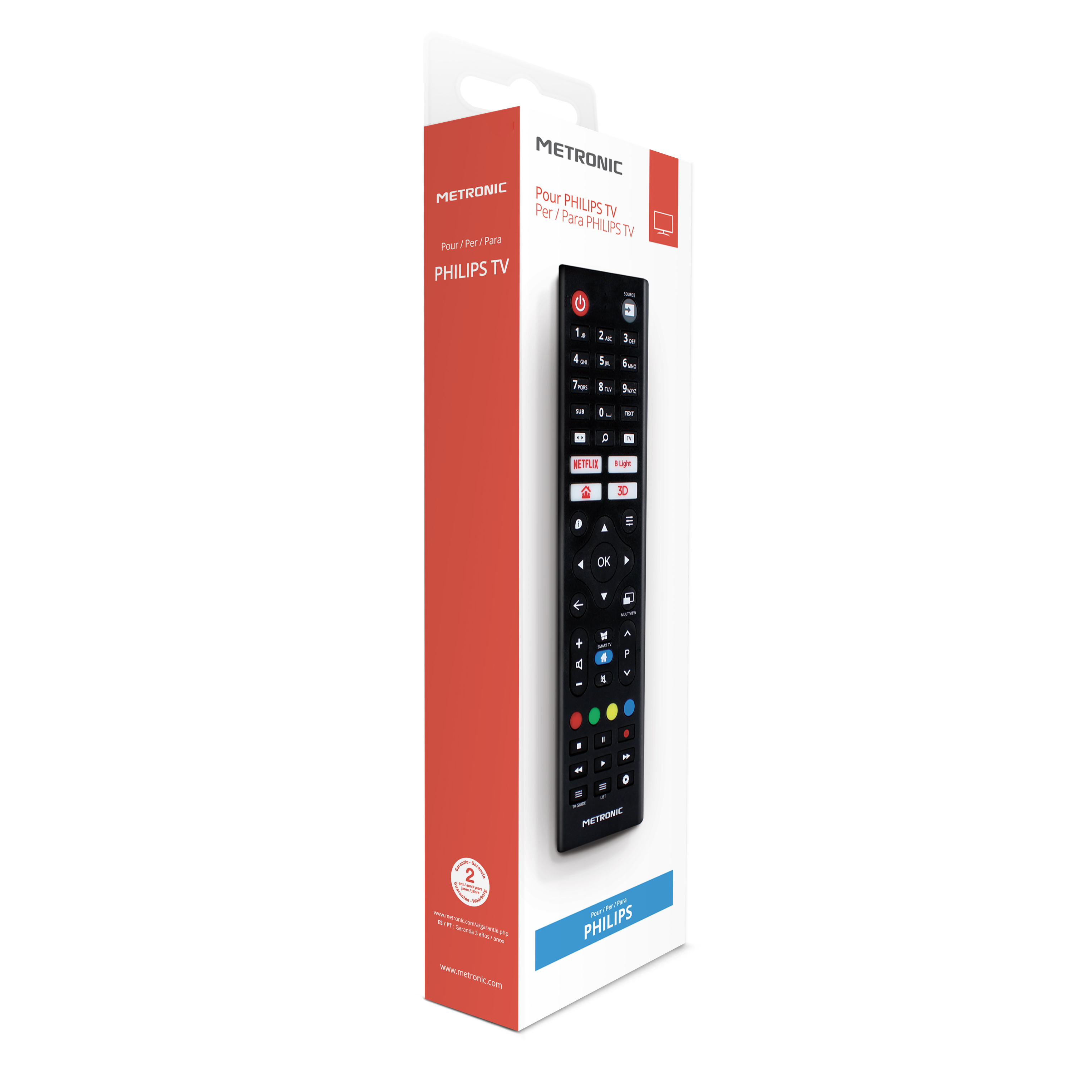 Pilot Metronic Philips TV w opakowaniu, białe tło.