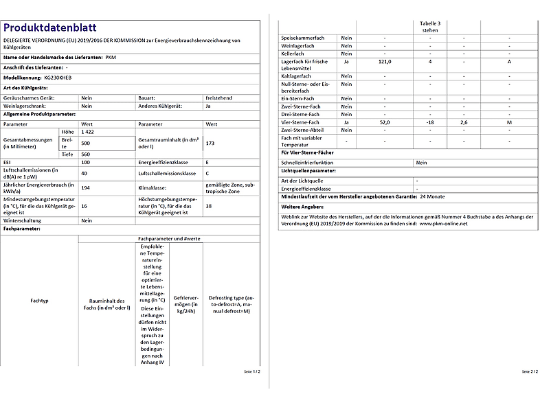 PKM KG230KHEB Kühl- und Gefrierkombination (E, 142,2 cm hoch, schwarz)